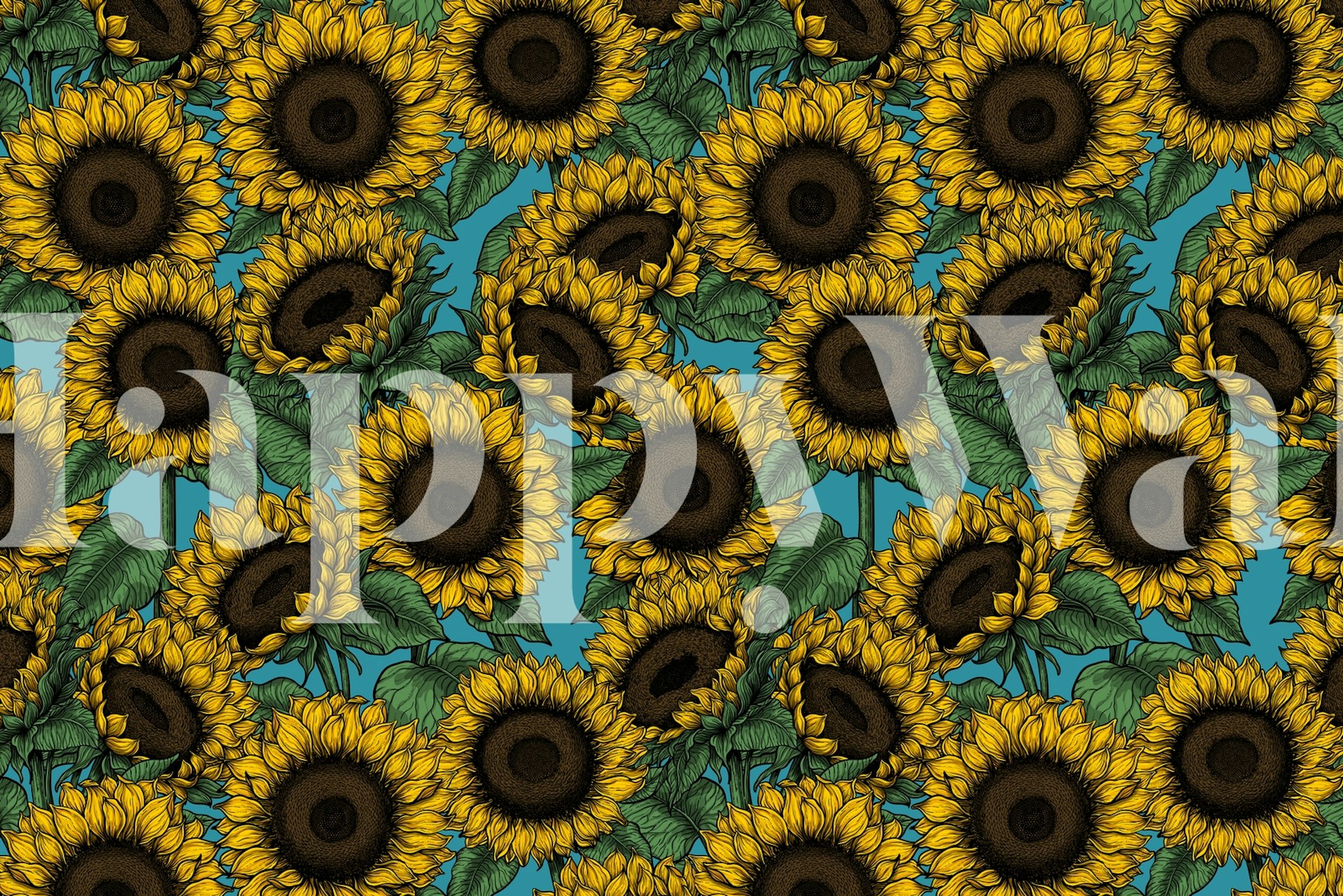 Vibrante carta da parati con girasole con uno sfondo ricco e contrastante, perfetto per aggiungere un tocco floreale a qualsiasi stanza.