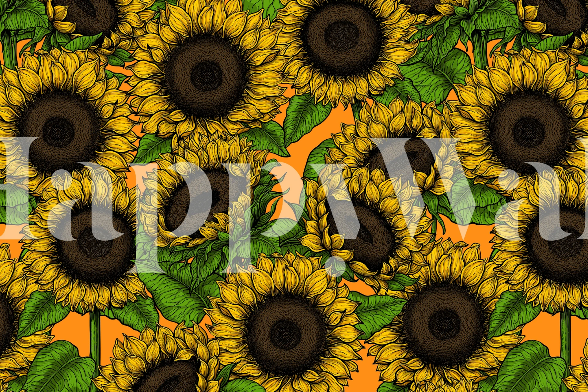 Sunflower field wallpaper in a room