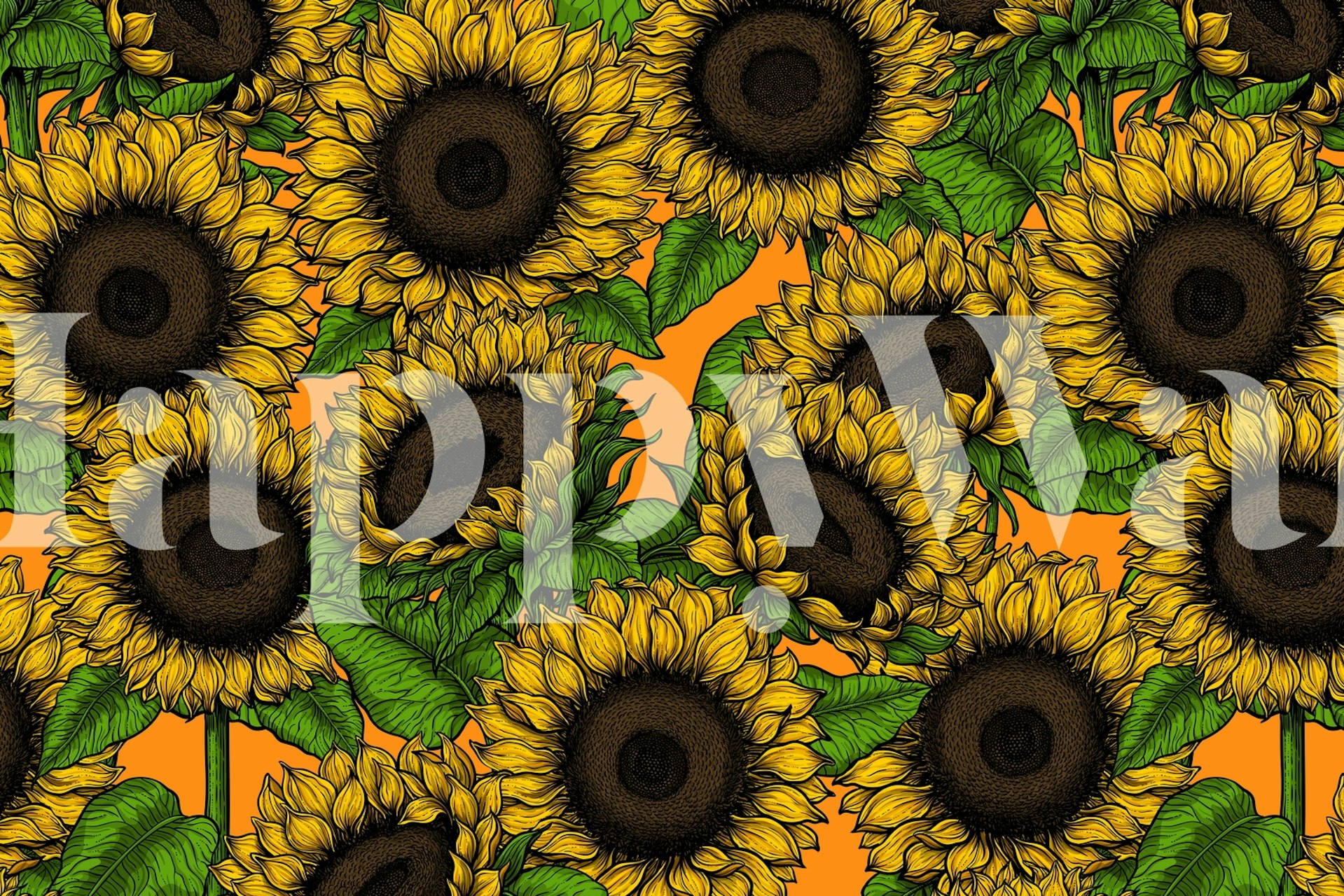 Sunflower field wallpaper in a room