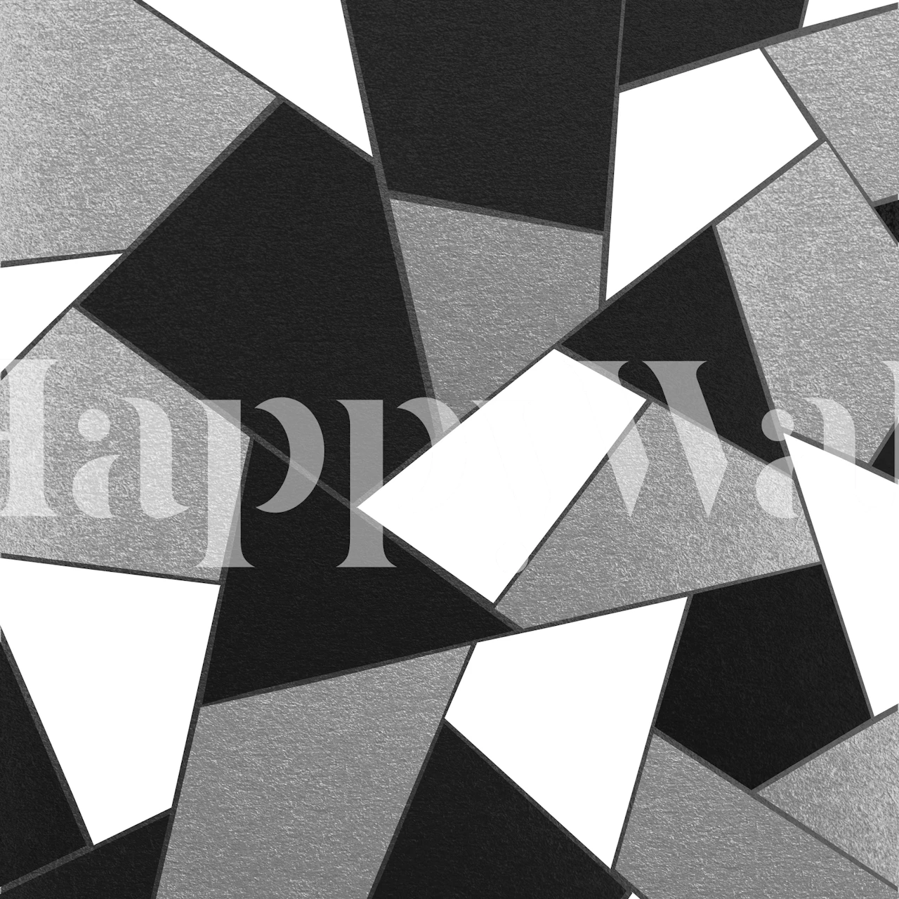 Geometric patterned wallpaper in silver, black, and white colors