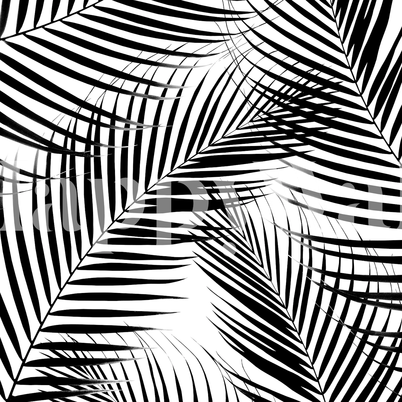 Black and white palm leaves pattern wall mural