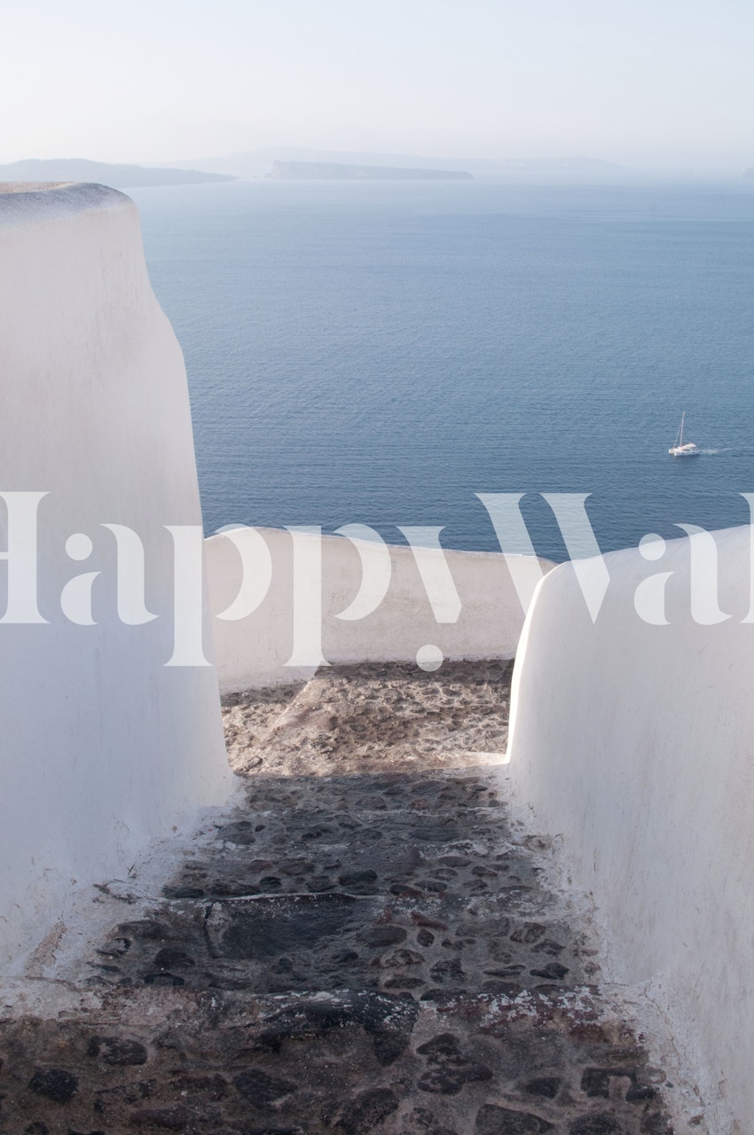 Santorini Oia stairs leading to the sea wallpaper