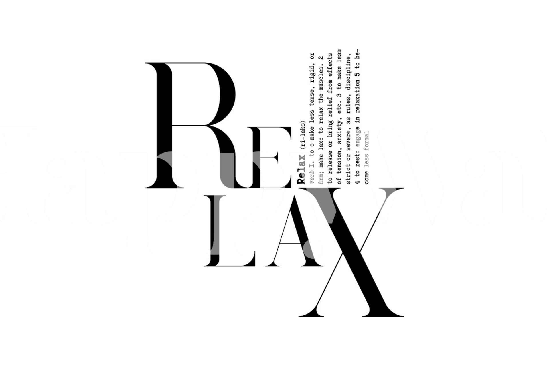 Crno-Bijeli Tipografski Zidni Mural S Riječju Relax U Kreativnom Fontu