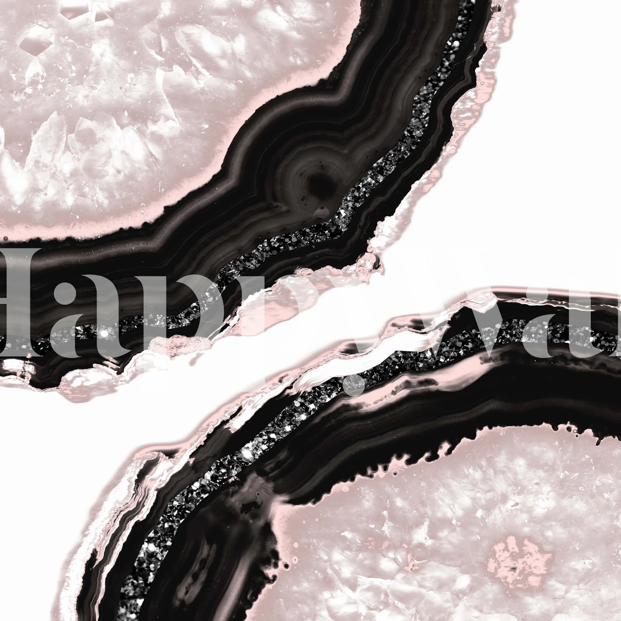 Stylish agate-inspired wall mural with black, white, and soft pink patterns and glitter accents