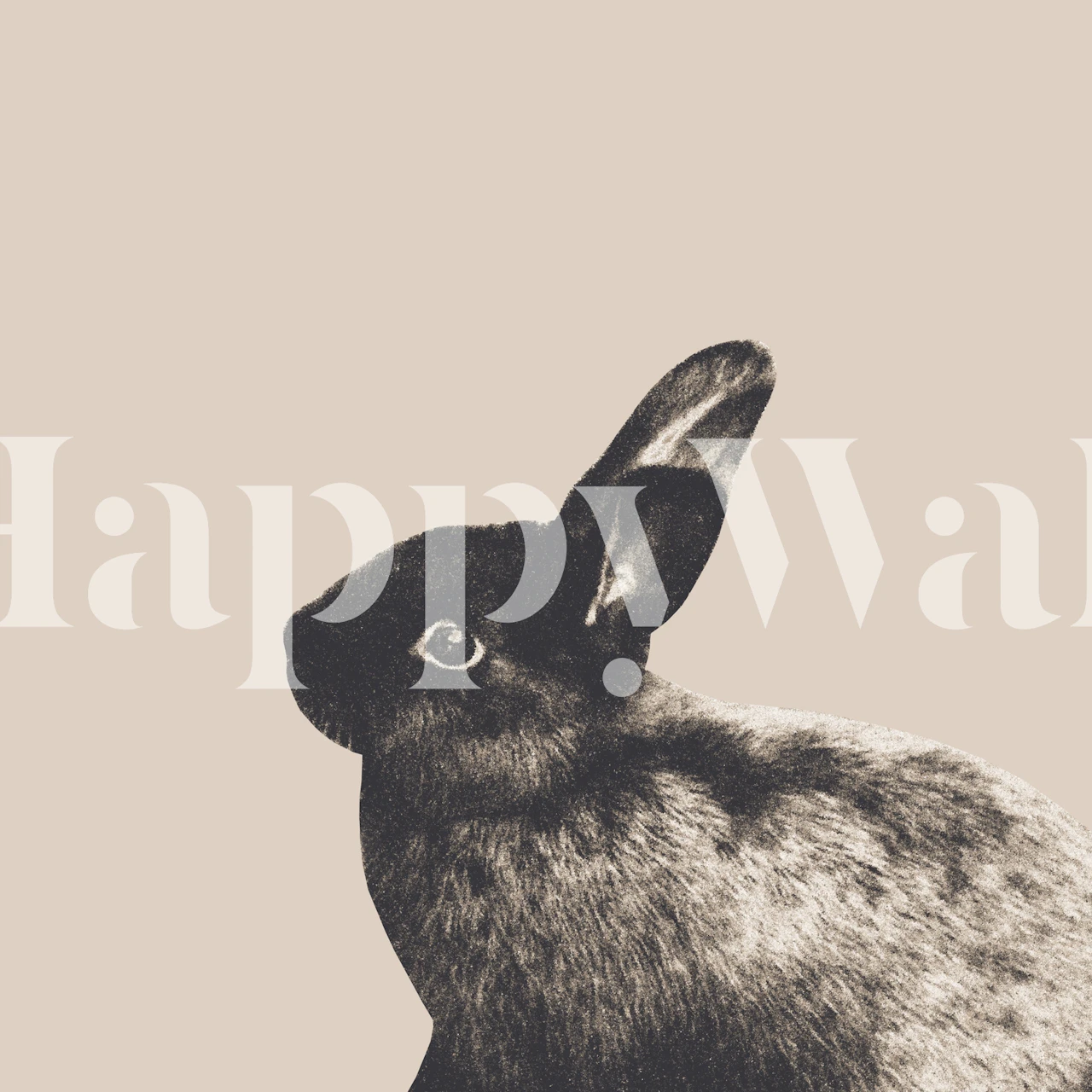 Black rabbit on light beige background wallpaper