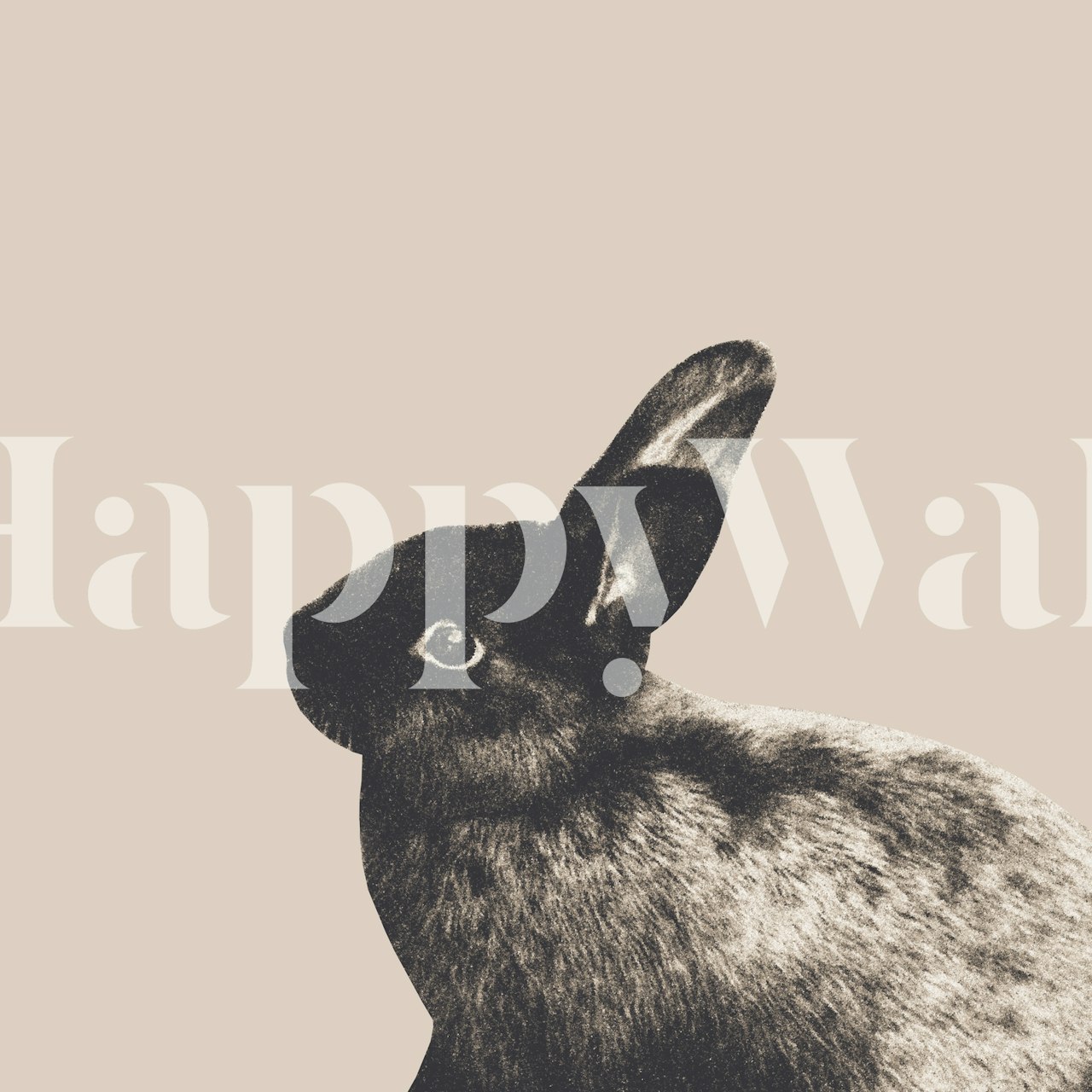 Black rabbit on light beige background wallpaper