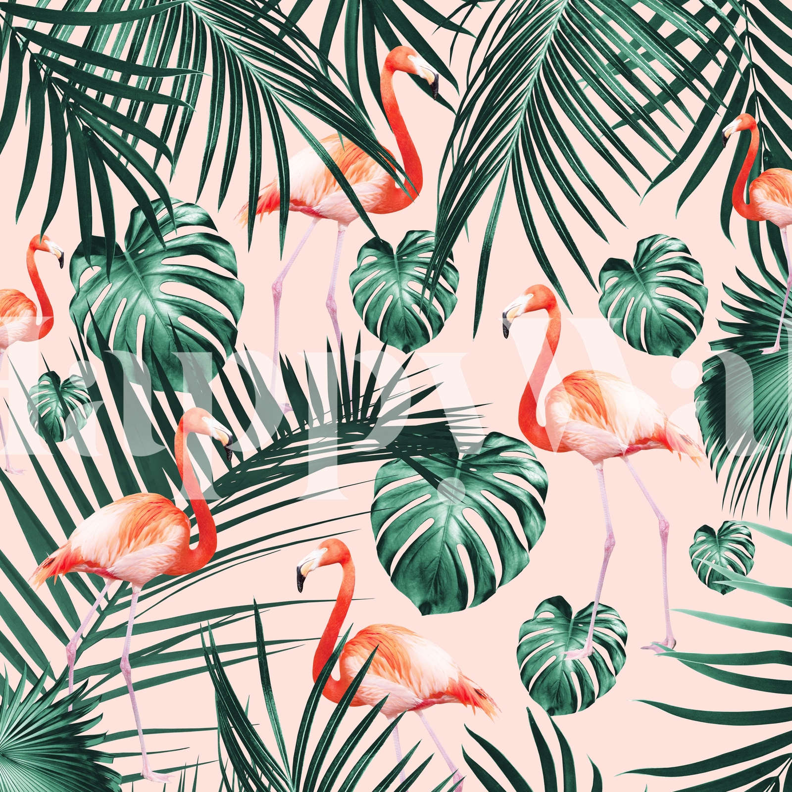 Tropical Banana Leaf with Pink Flamingo Wallpaper Mural • Wallmur®