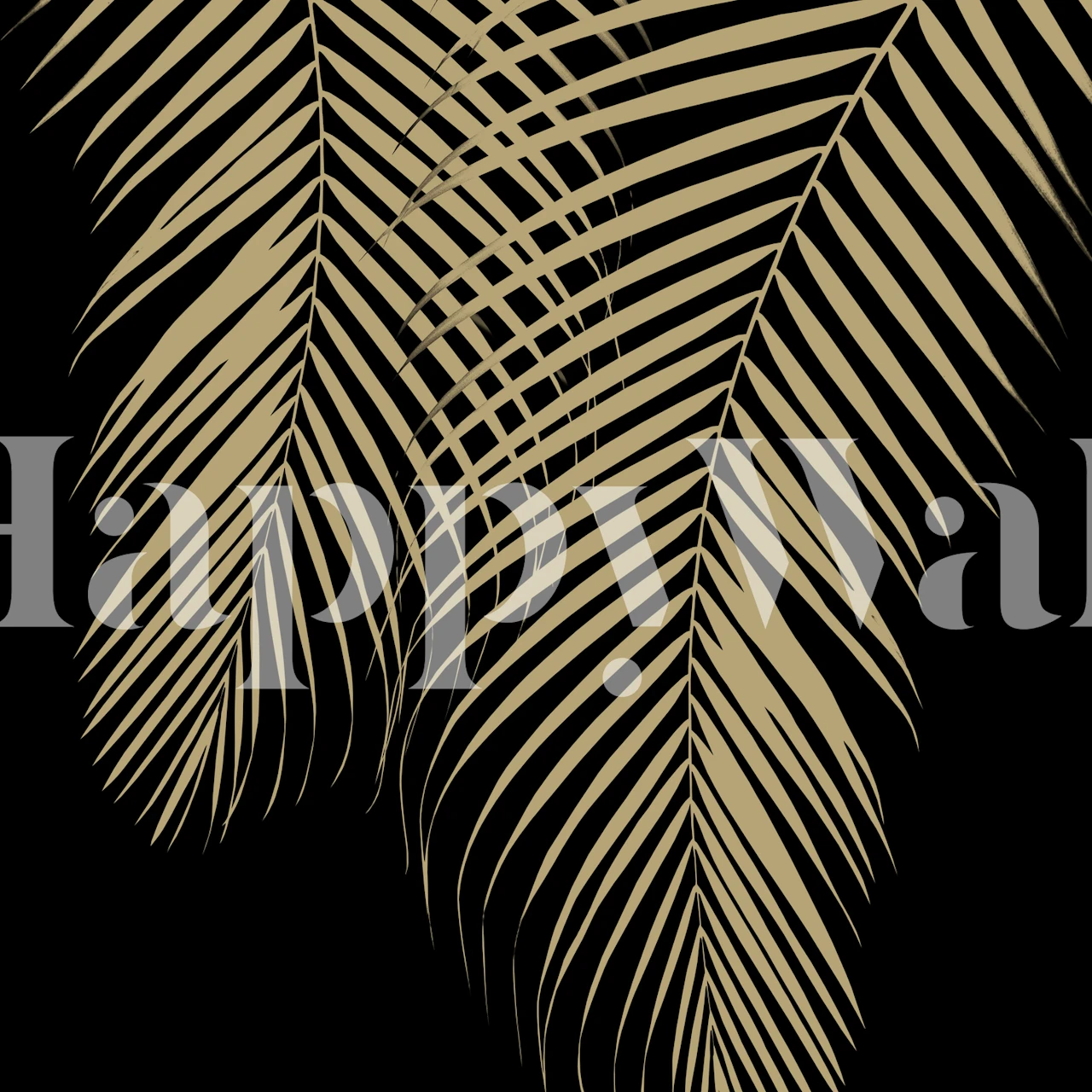 Summer Night Palm Leaves Wall Mural featuring golden fronds on a dark background