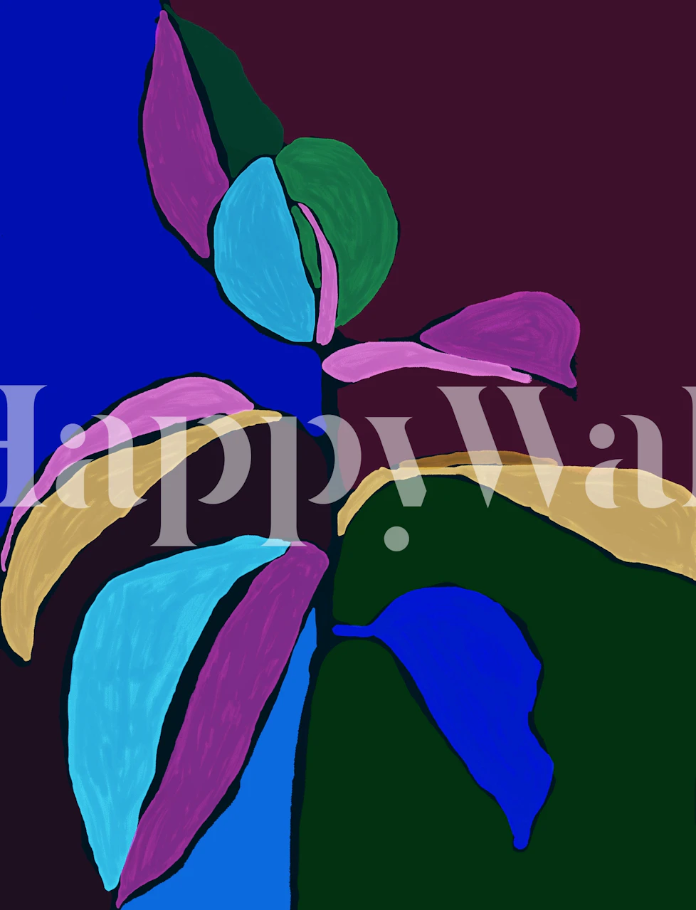 Colorful abstract floral design with vibrant shades of blue, green, pink wallpaper