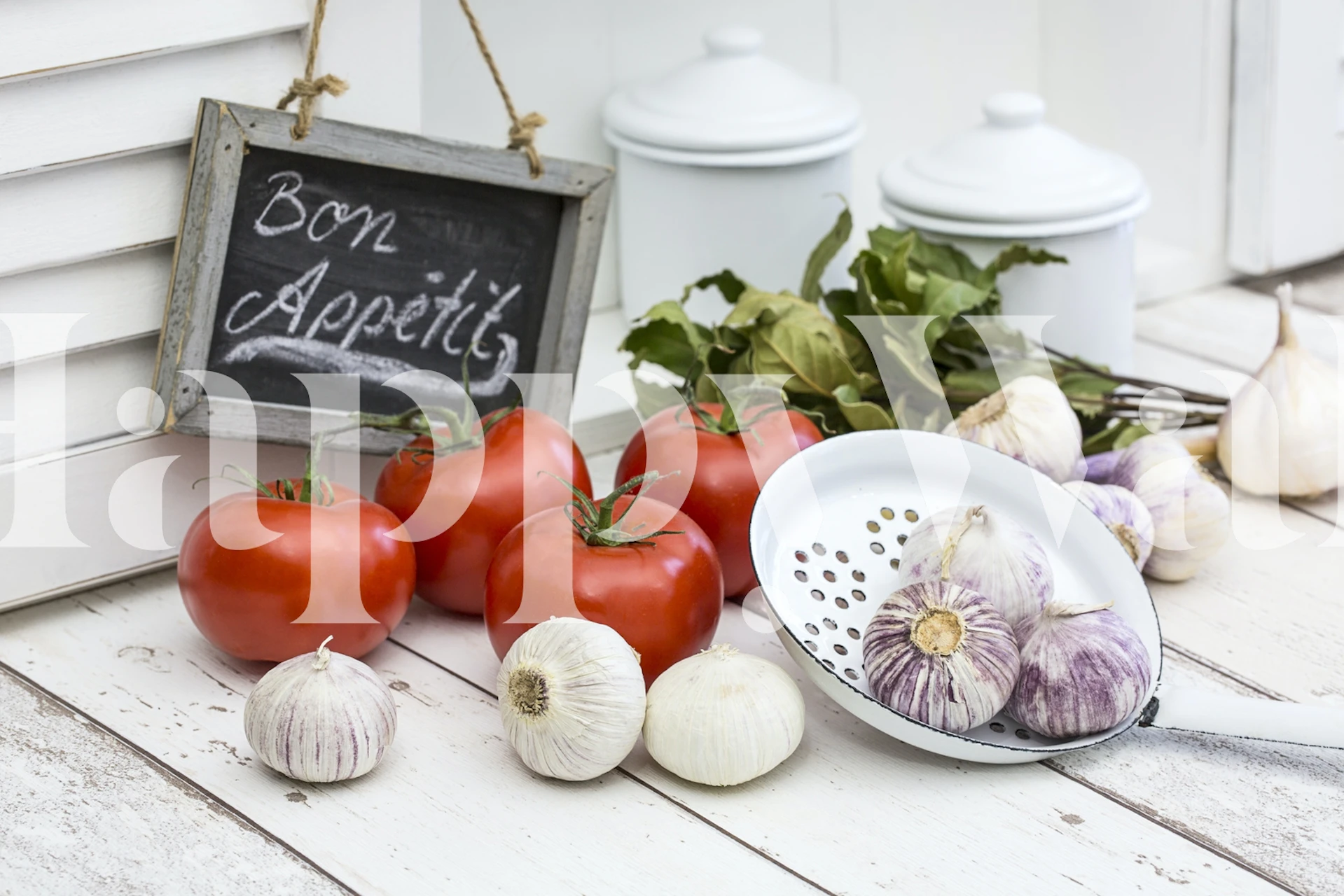 Mediterranean food still life wallpaper design