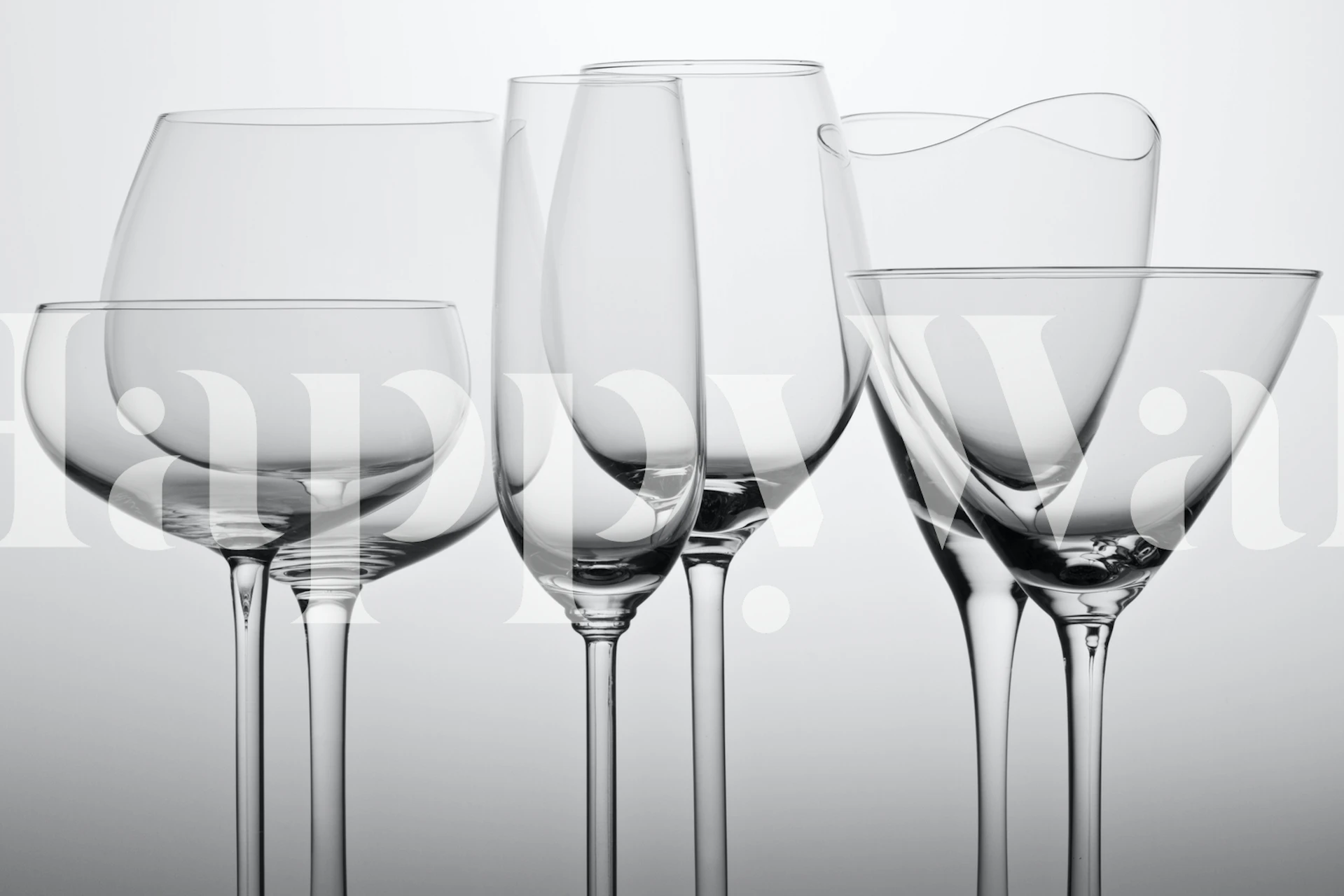 Elegant glassware display in various shapes and sizes wallpaper