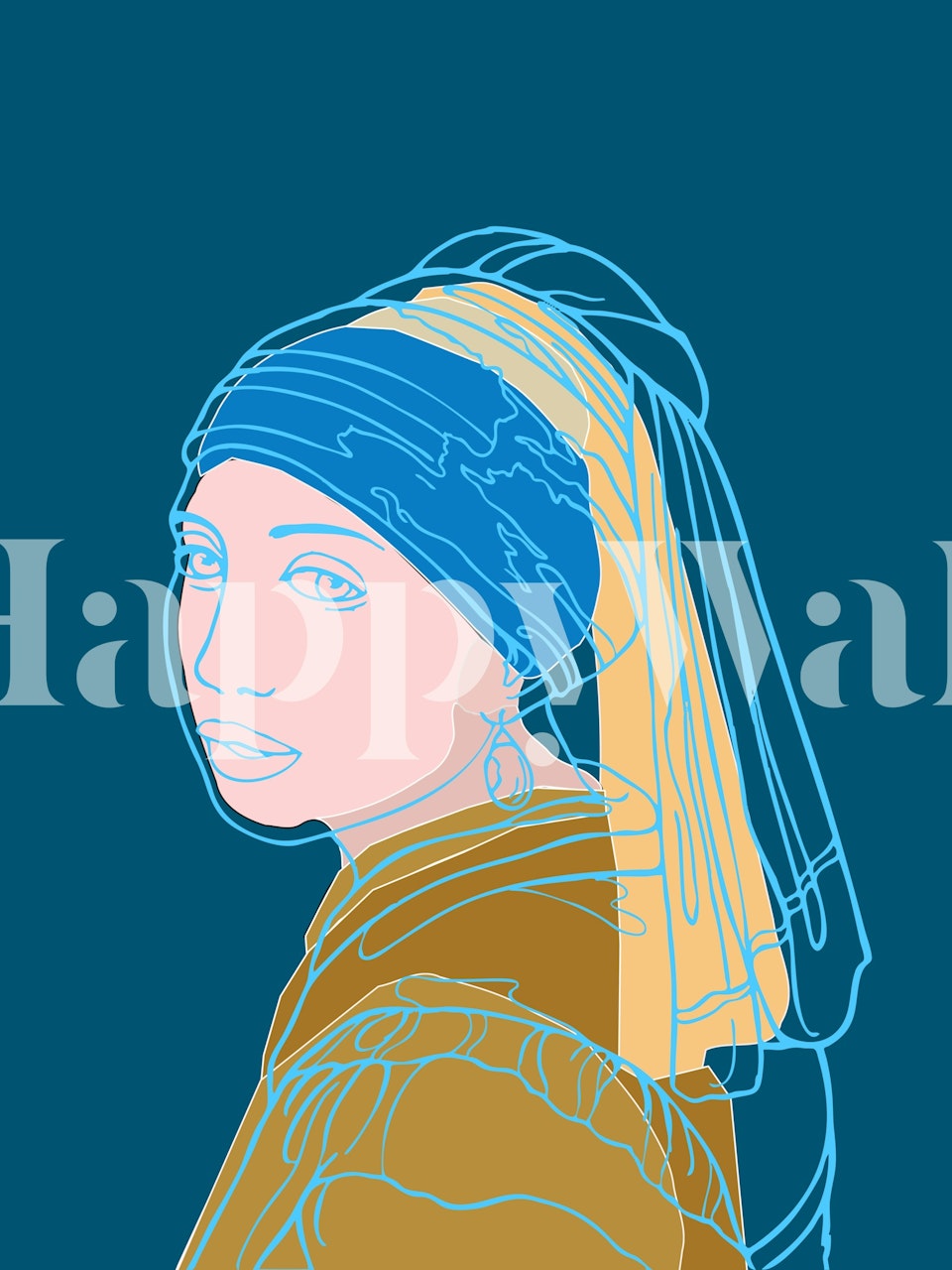 Kunstnerisk moderne gjengivelse av Piken med perleøredobb for veggdekor