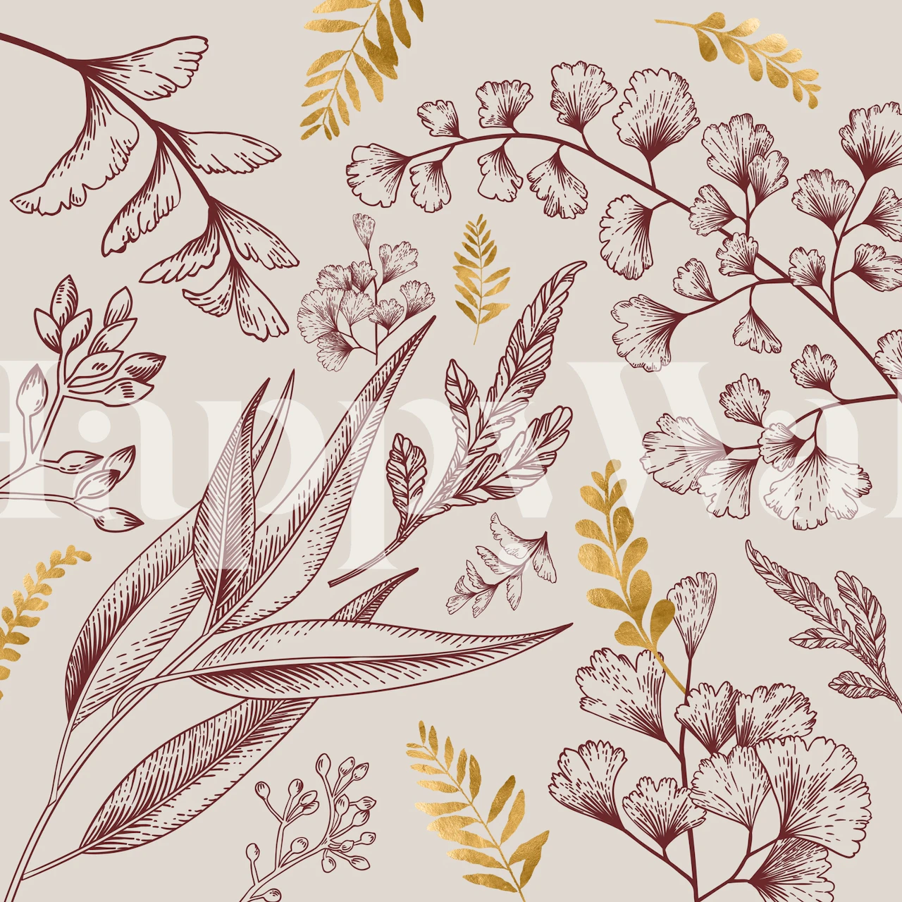 Leaf Line Rouge wallpaper in a room