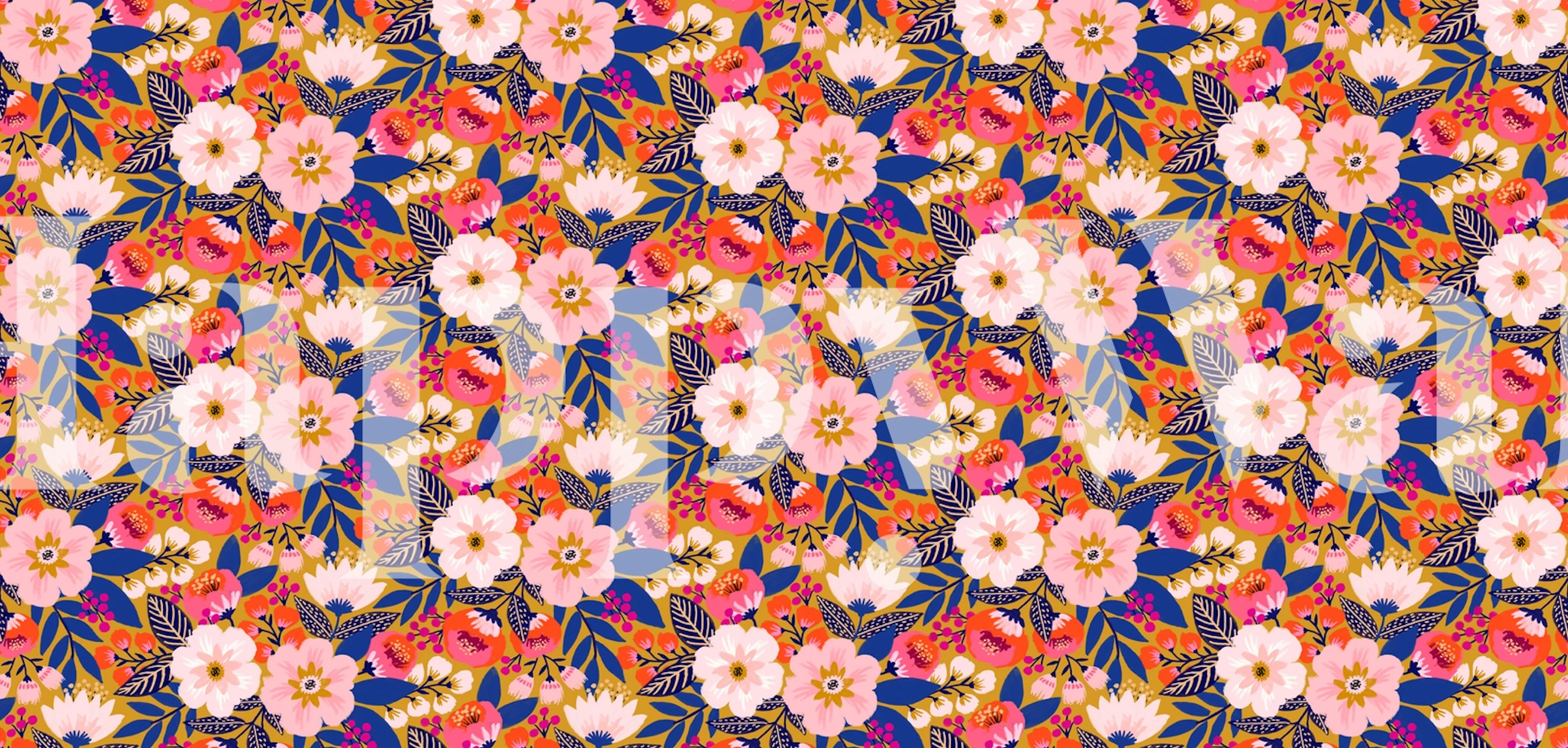 Colorful floral pattern with pink, orange, and blue flowers wallpaper