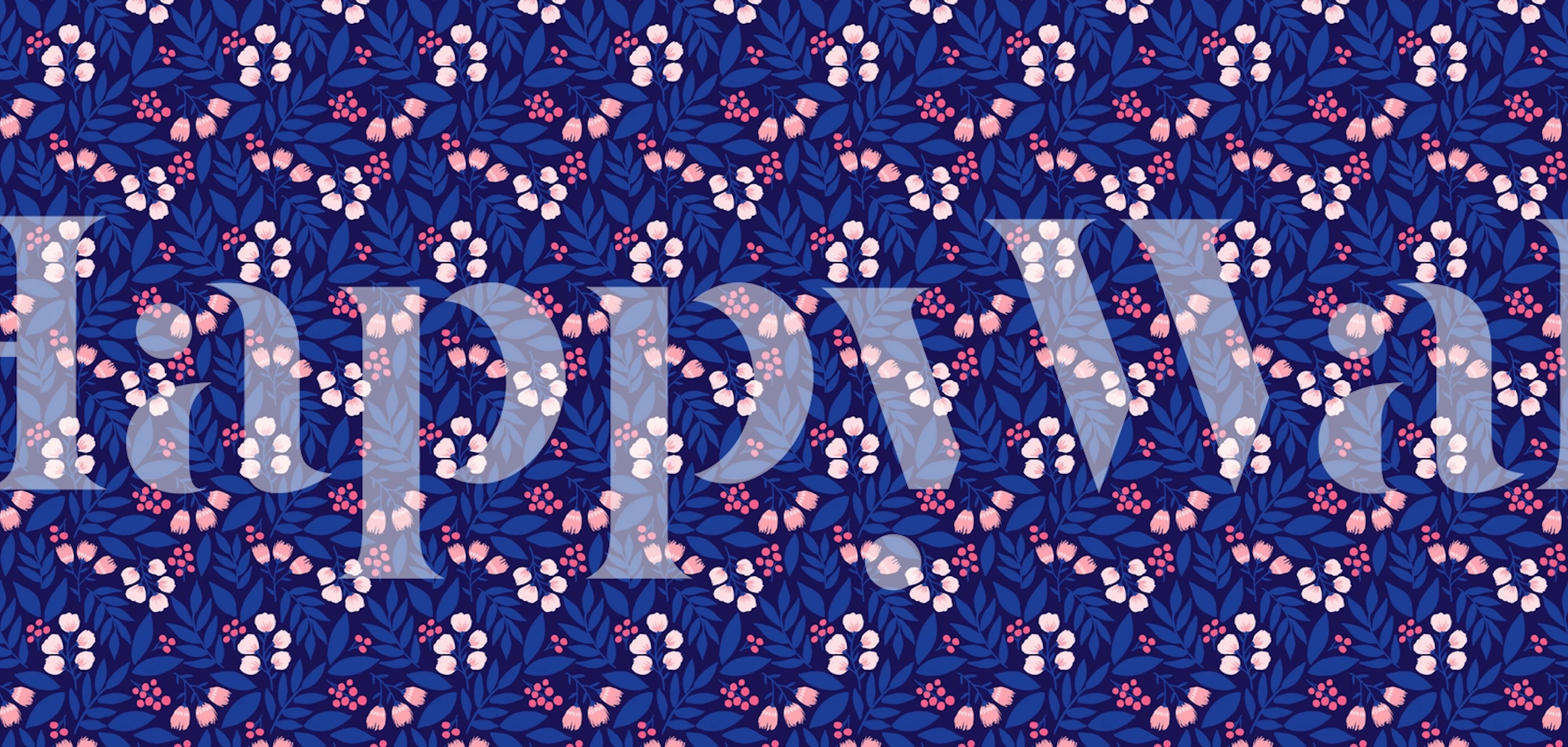 Floral silhouette pattern wall mural in indigo titled Midnight Garden