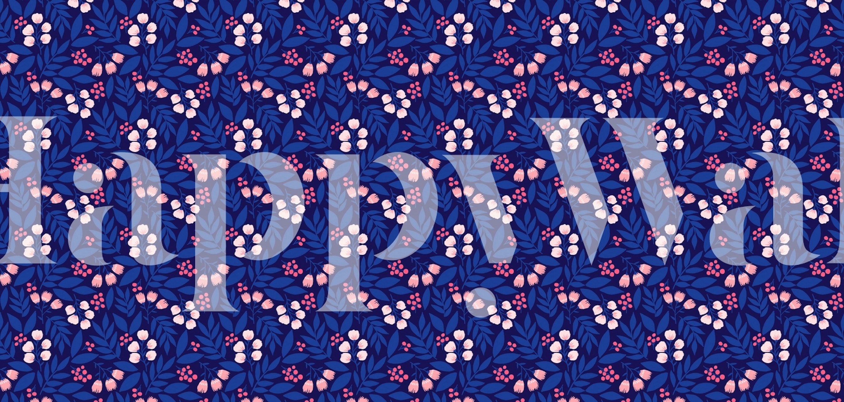 Blomstersilhouetmønster vægmaleri i indigo med titlen Midnight Garden