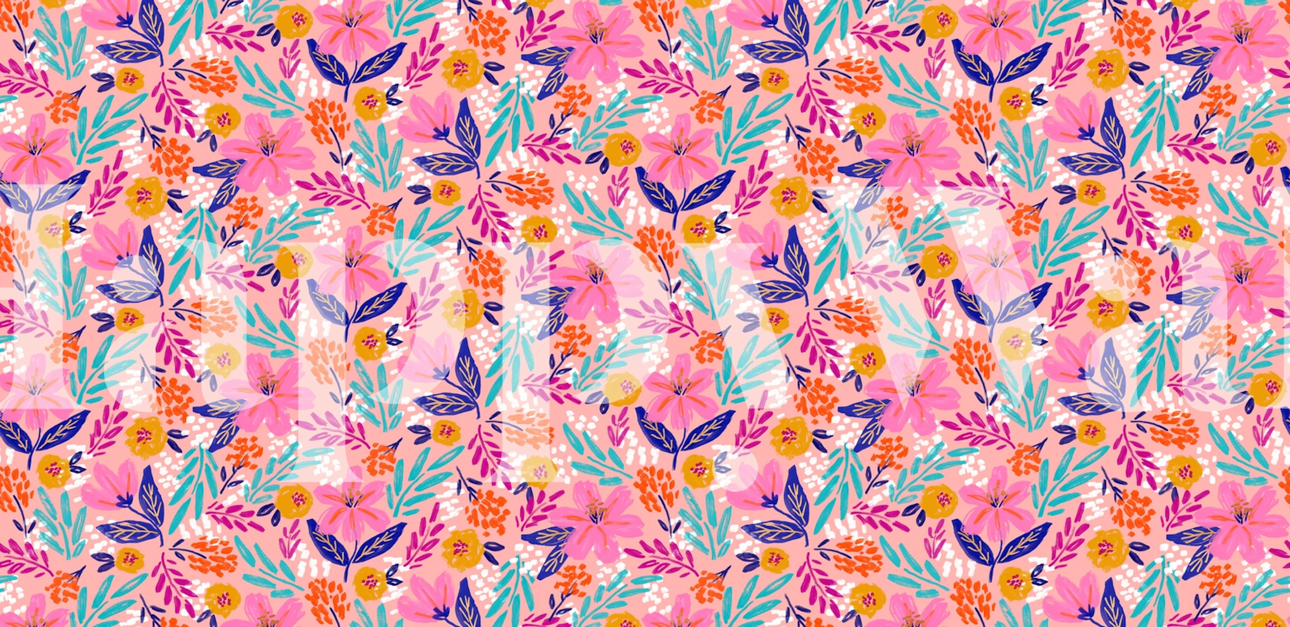 Tropical pink floral wallpaper with vibrant flowers and leaves