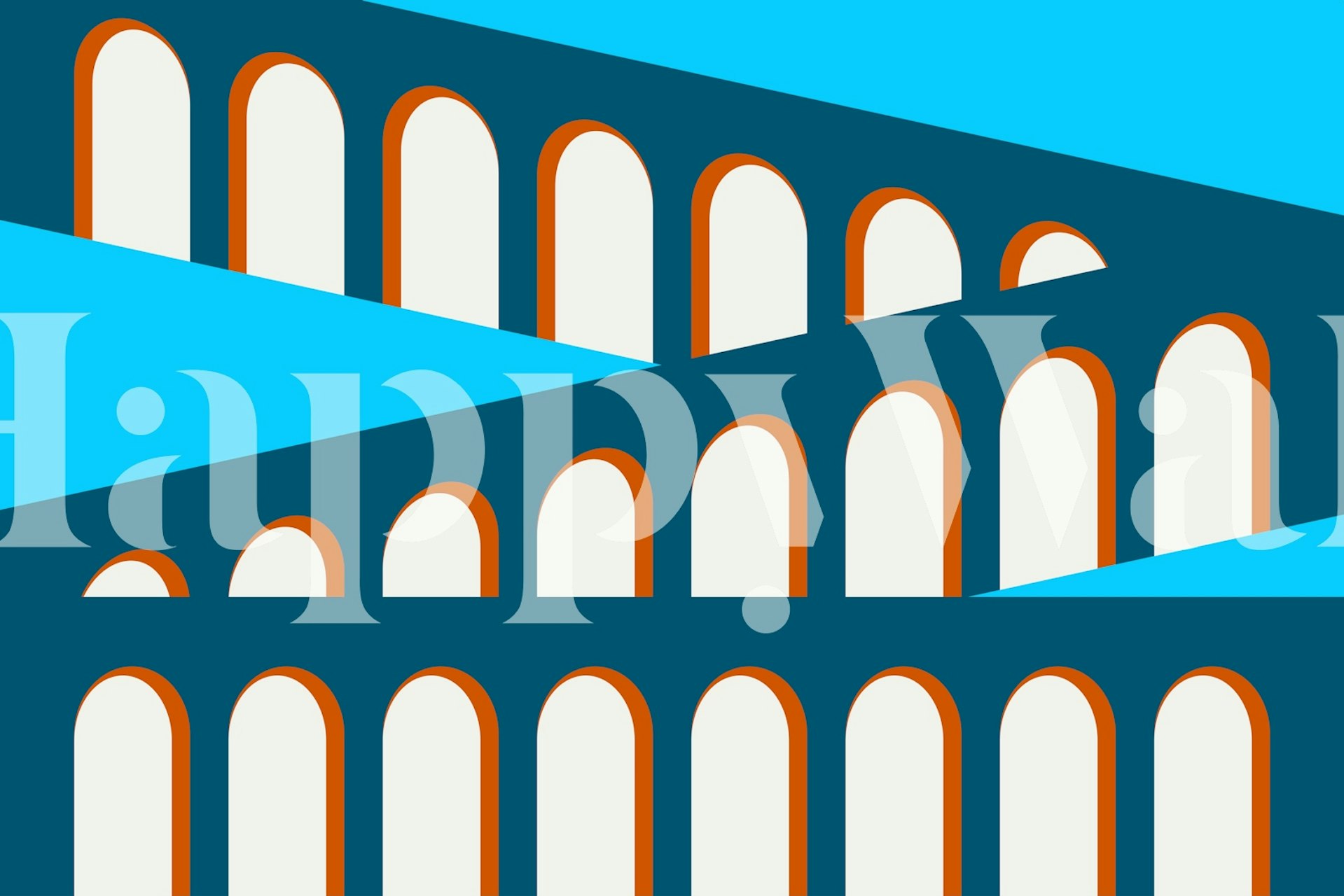 Mid Century Arches Aqua Blue wall mural with a series of stylized arches against a contrasting background.