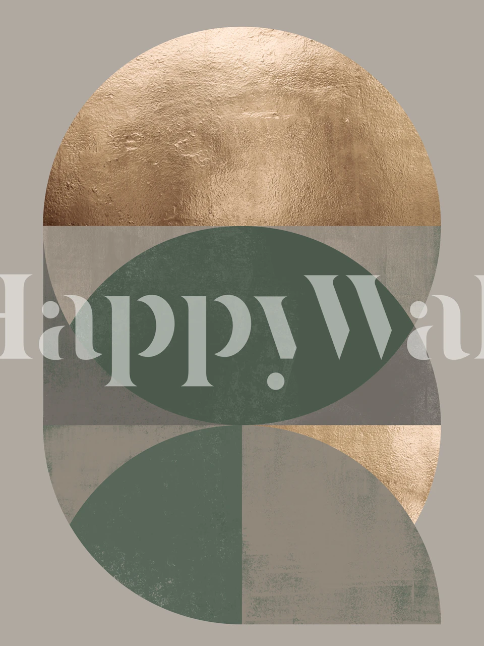 Geometric shapes in green, gray, and gold wallpaper