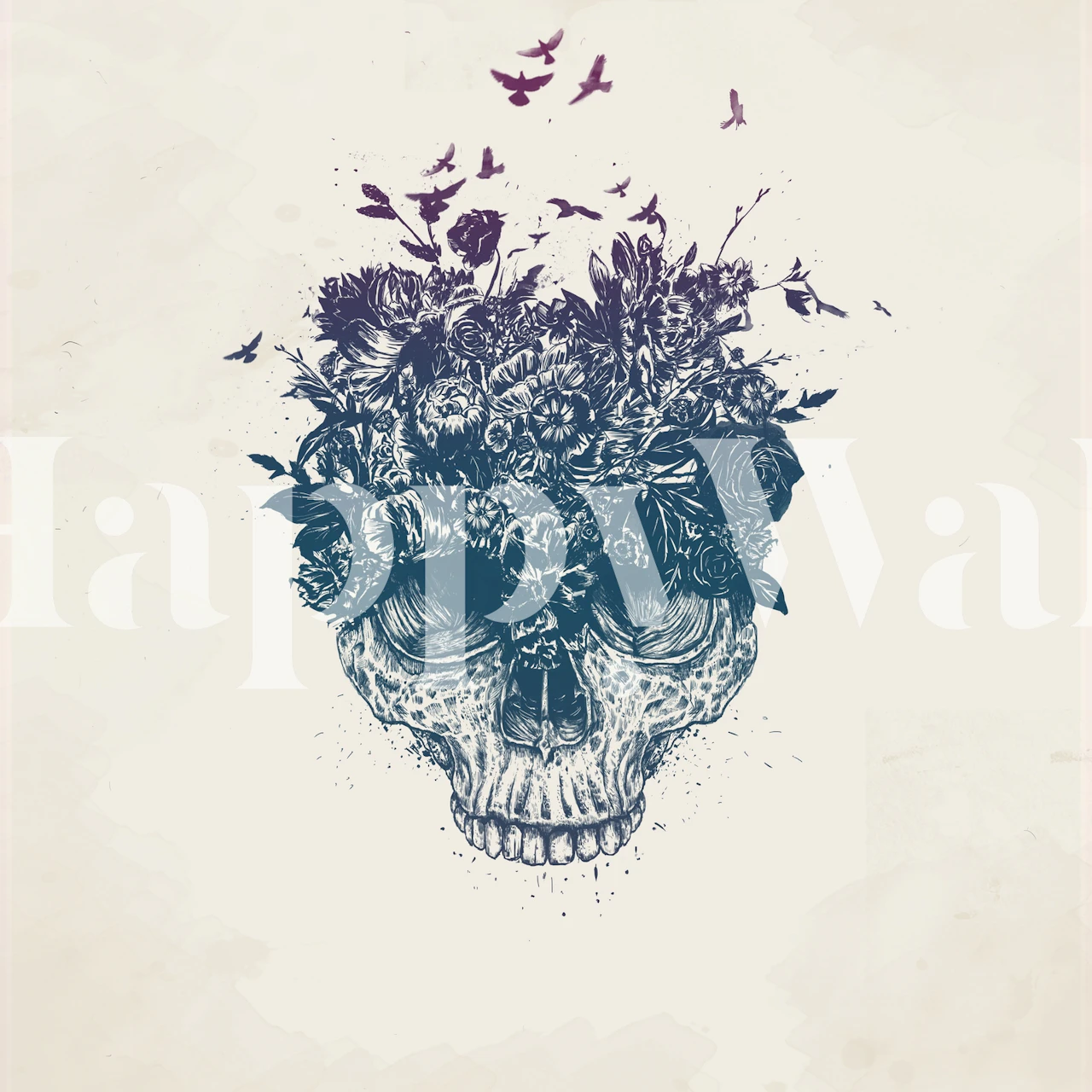 Blumige Totenschädel Tapete in einem Raum