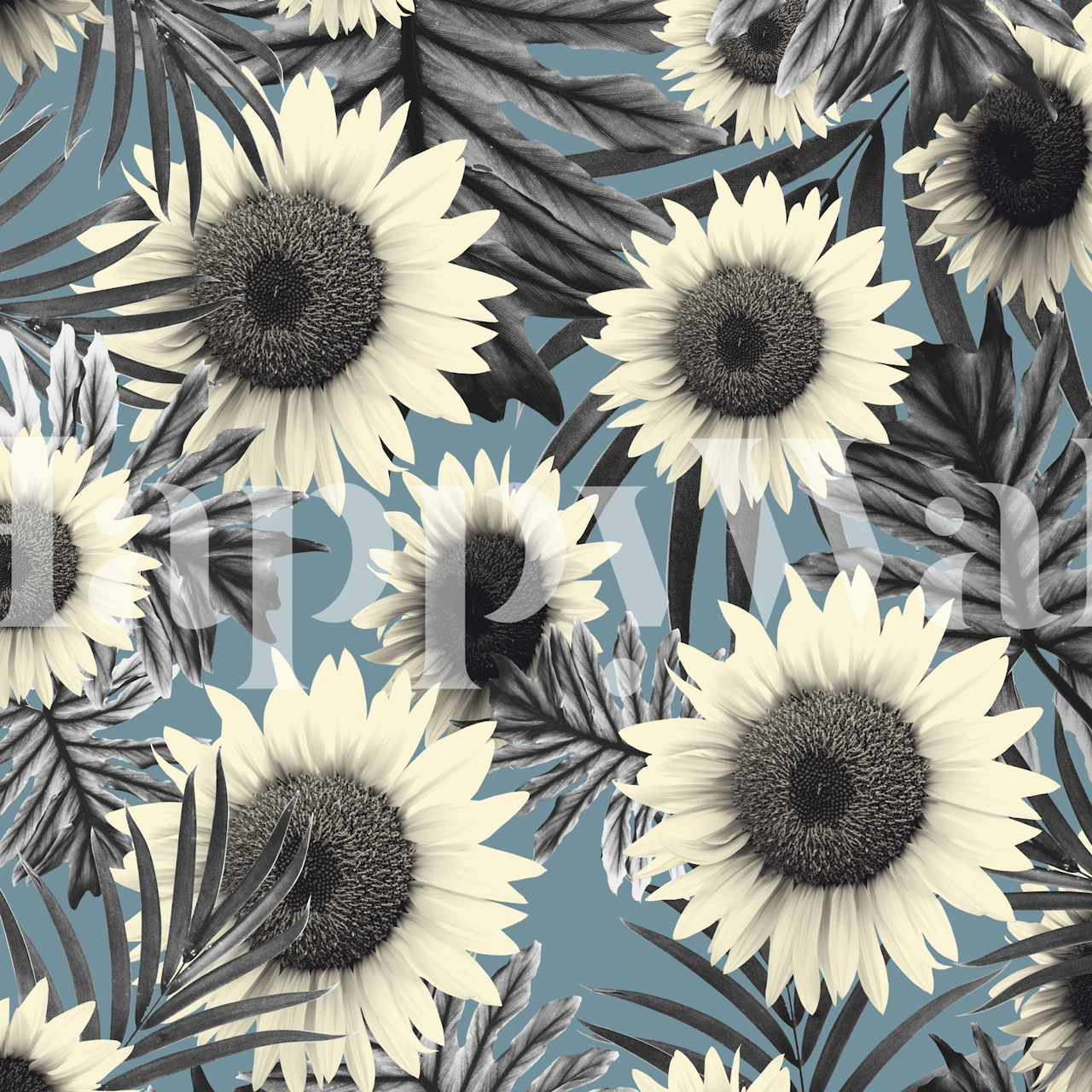 Tropical sunflower jungle wallpaper in a room