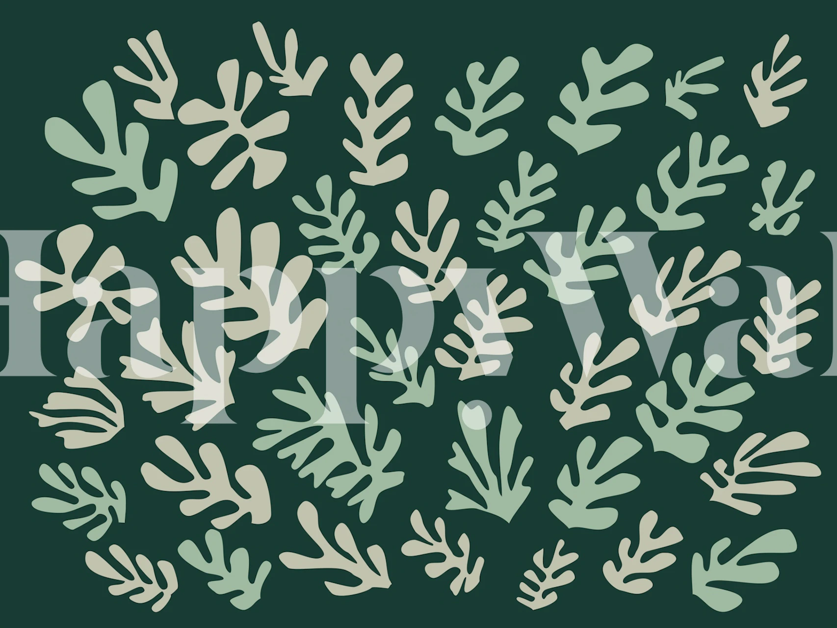 Abstract fotobehang met groene bladeren in Matisse-geïnspireerde stijl