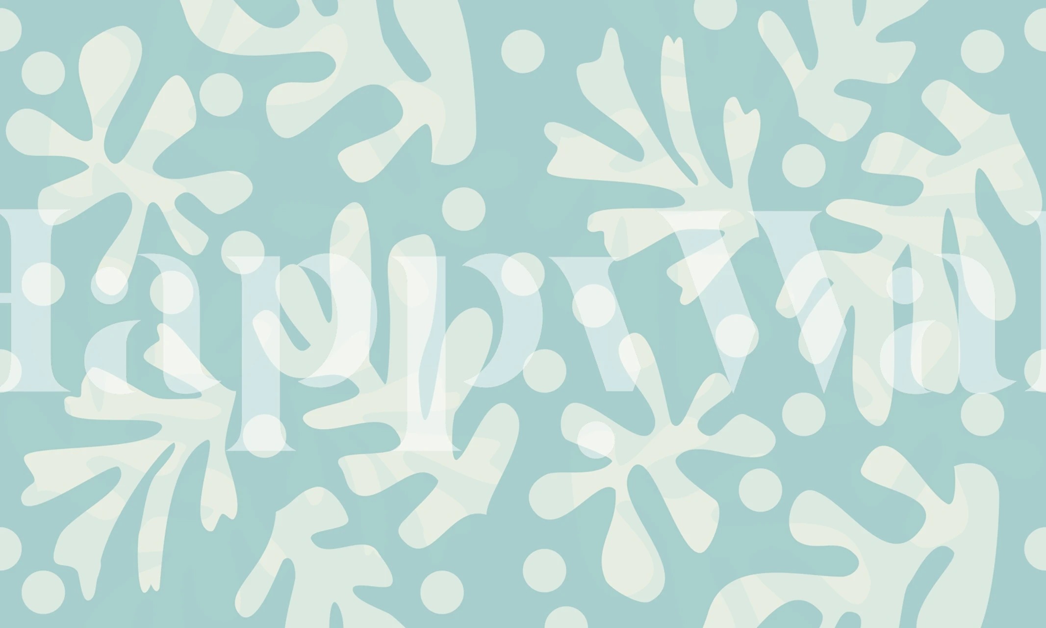 Aqua blue leaf patterns in a Matisse-inspired design wall mural