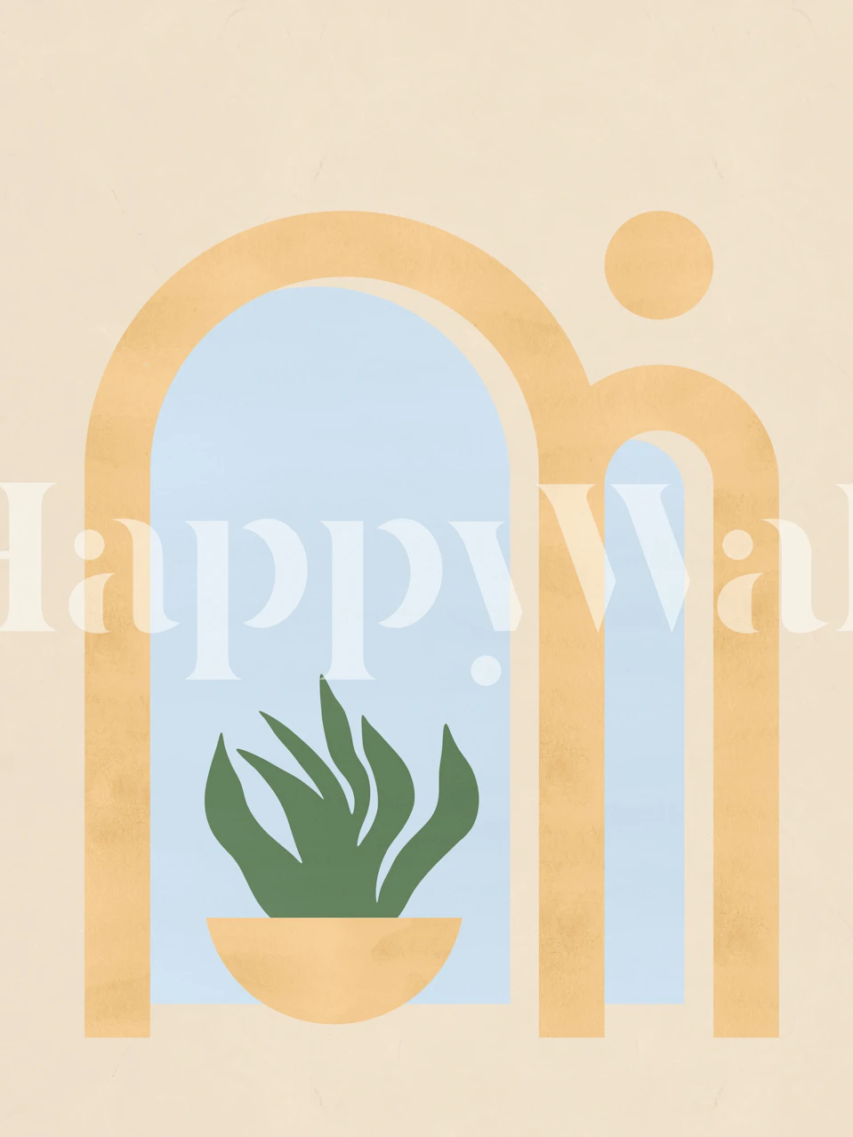 Minimalist abstract wallpaper featuring a stylized plant in blue and beige tones