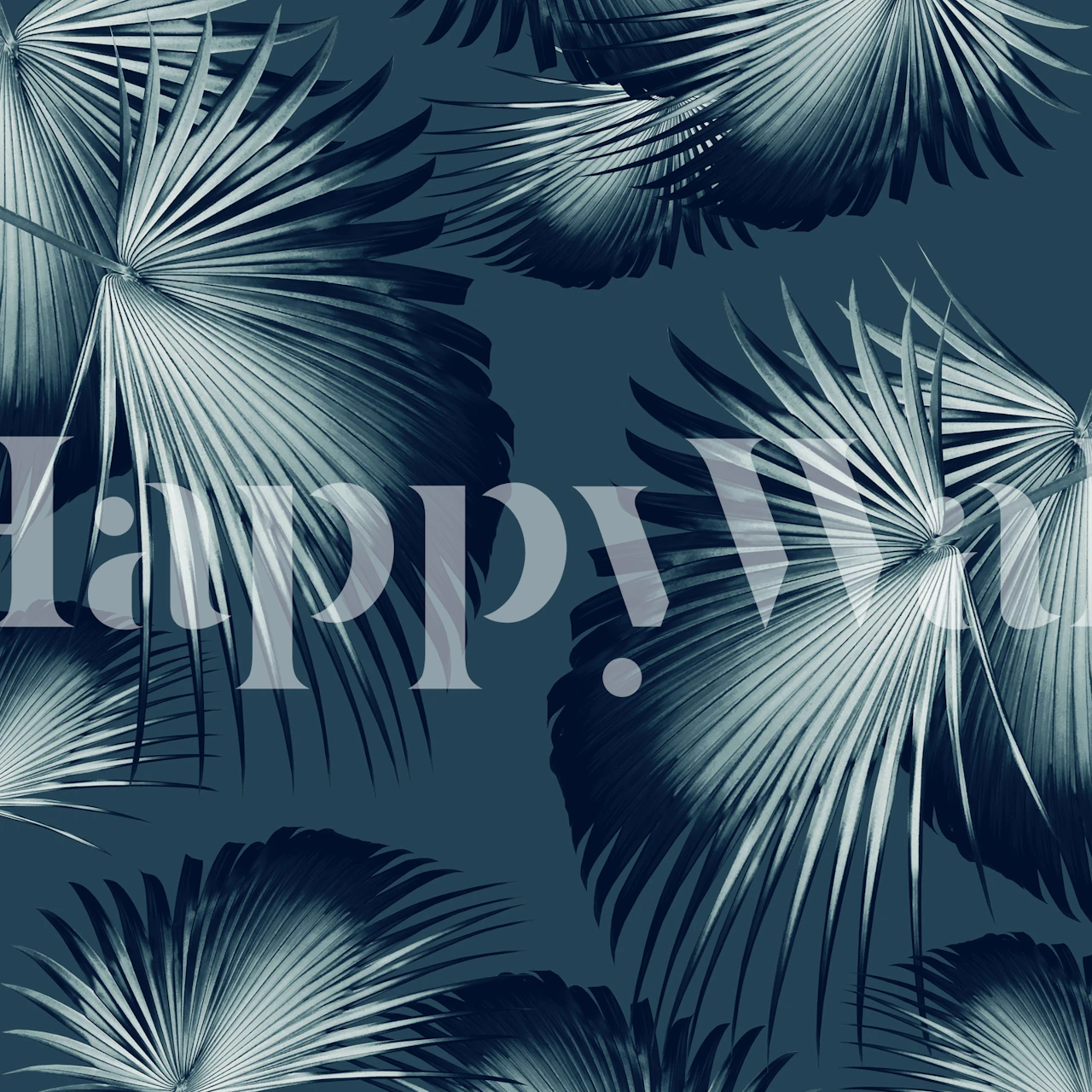 Tropical palm leaves in dark blue shades wallpaper