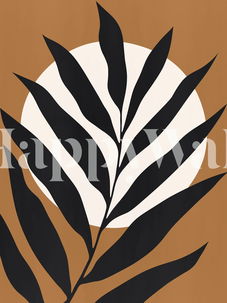 Black leaf design against a beige background wallpaper