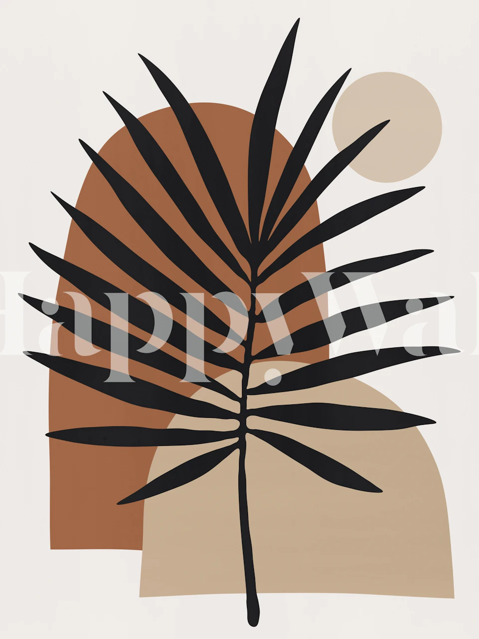 Minimalist palm frond mural with earthy tones