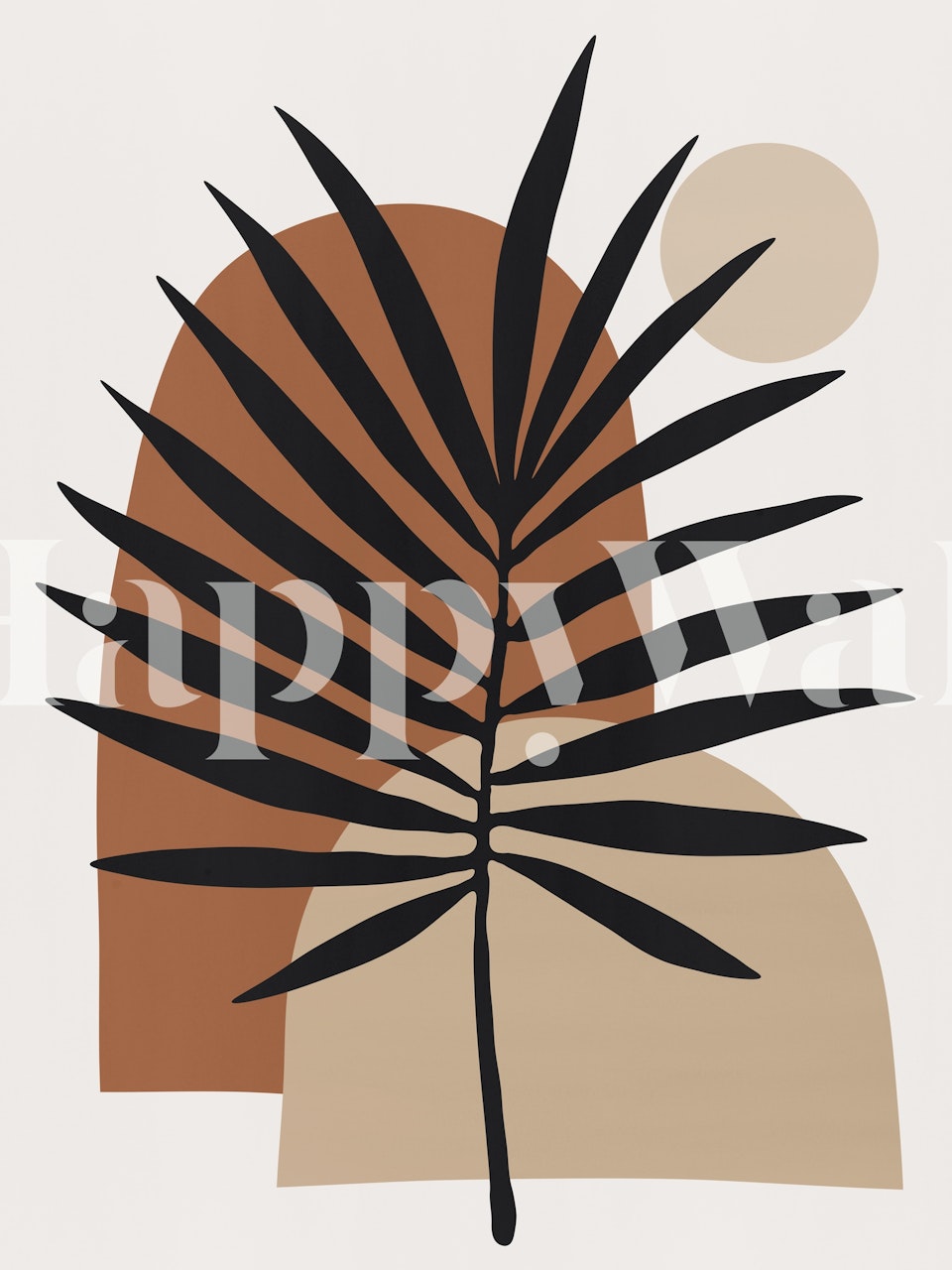 Minimalist palm frond mural with earthy tones