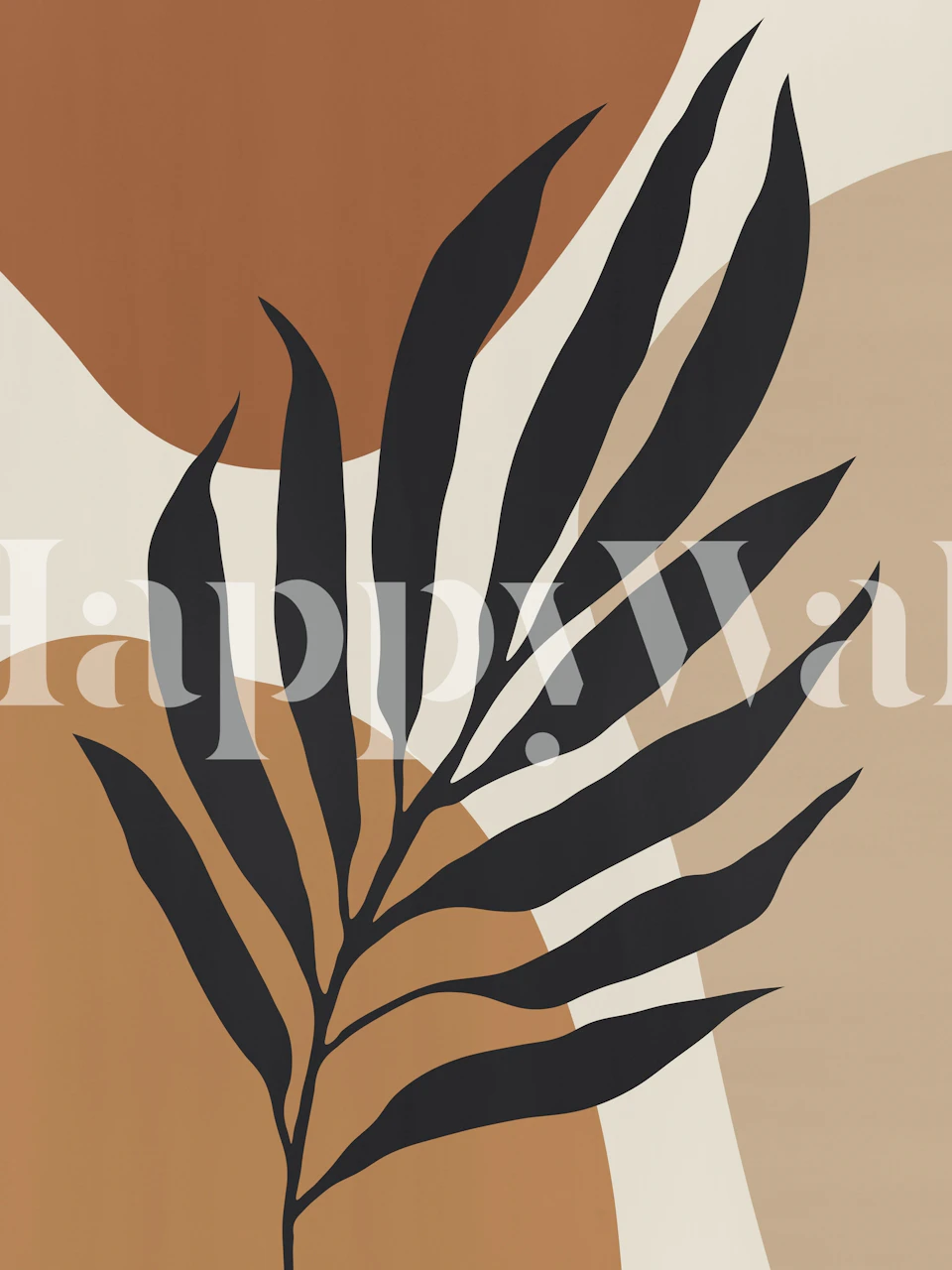 Black leaf design on organic shapes in warm tones wallpaper