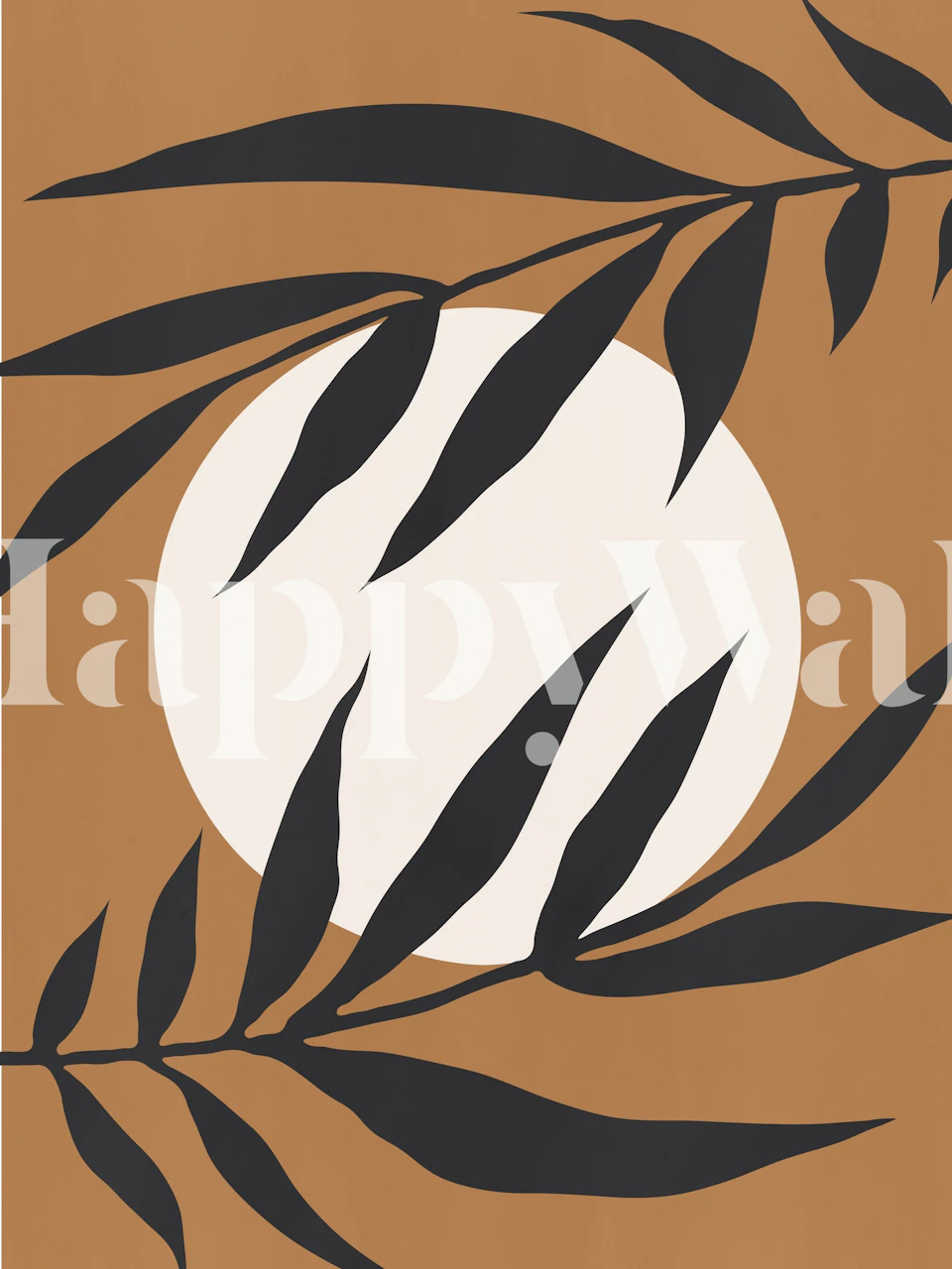 Contemporary black foliage silhouettes on earthy background wall mural