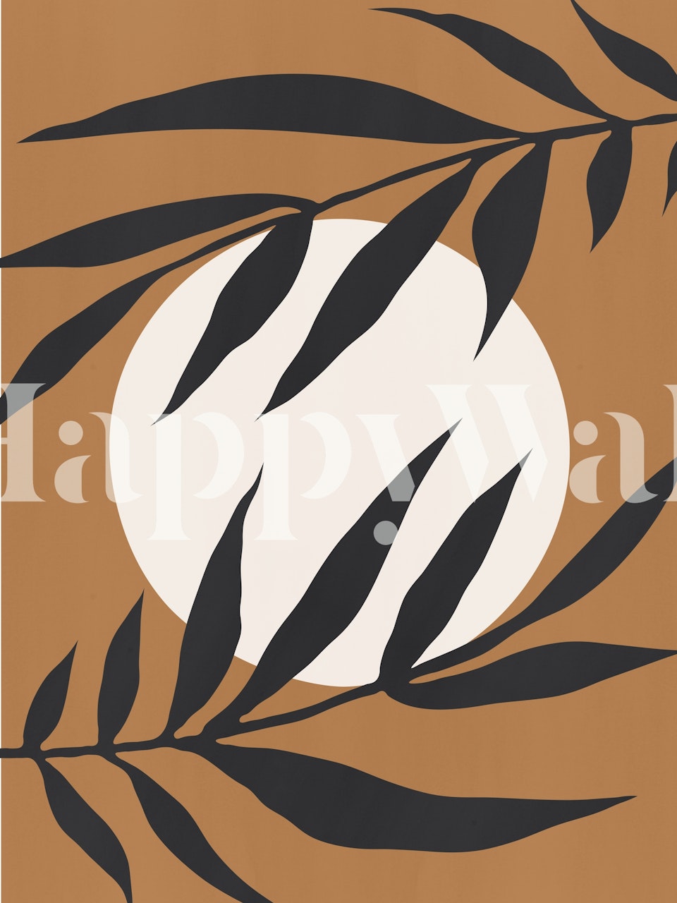 Contemporary black foliage silhouettes on earthy background wall mural