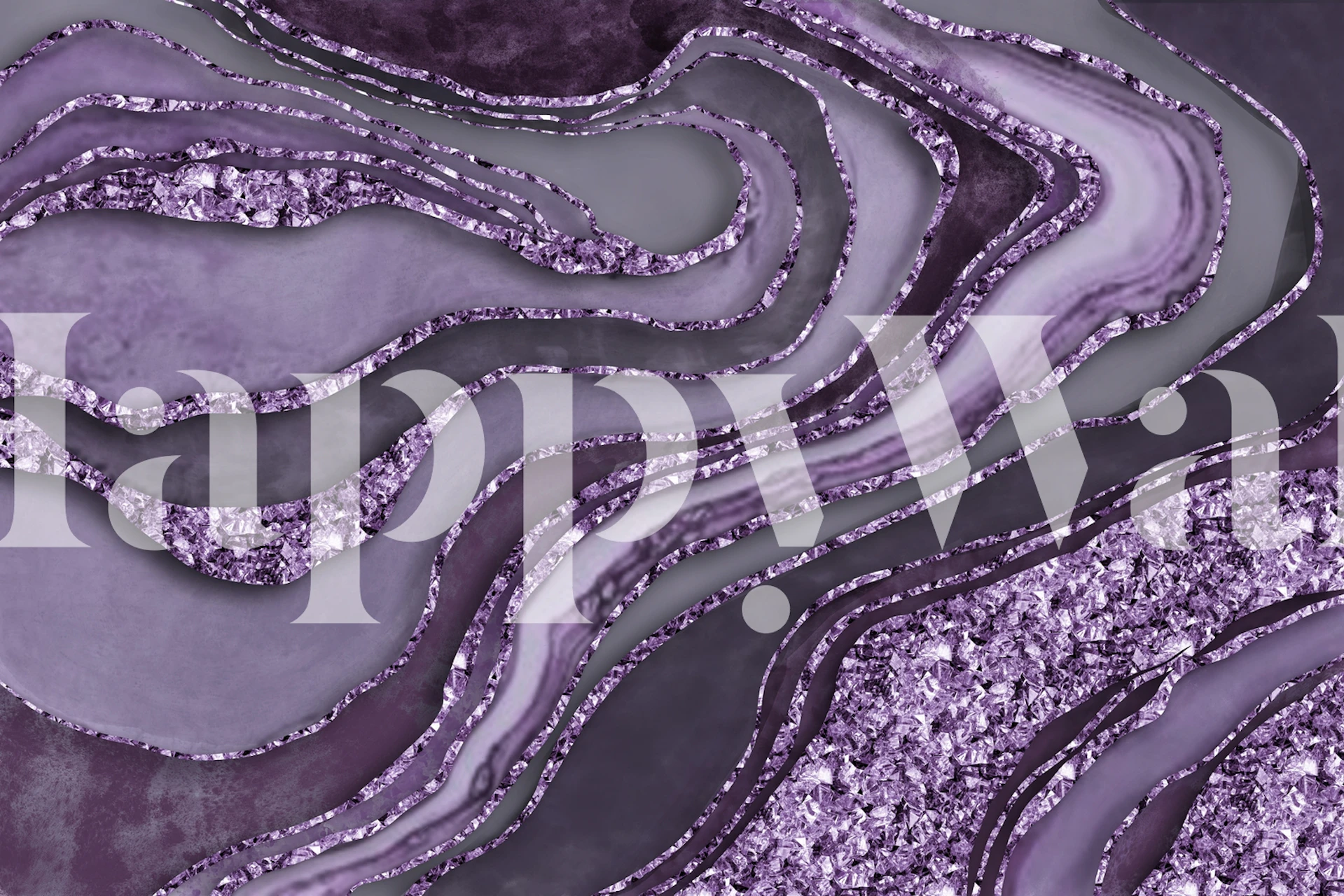 Elegant tapet i lila marmor och ädelsten i kristall med glansiga accenter och flytande mönster.