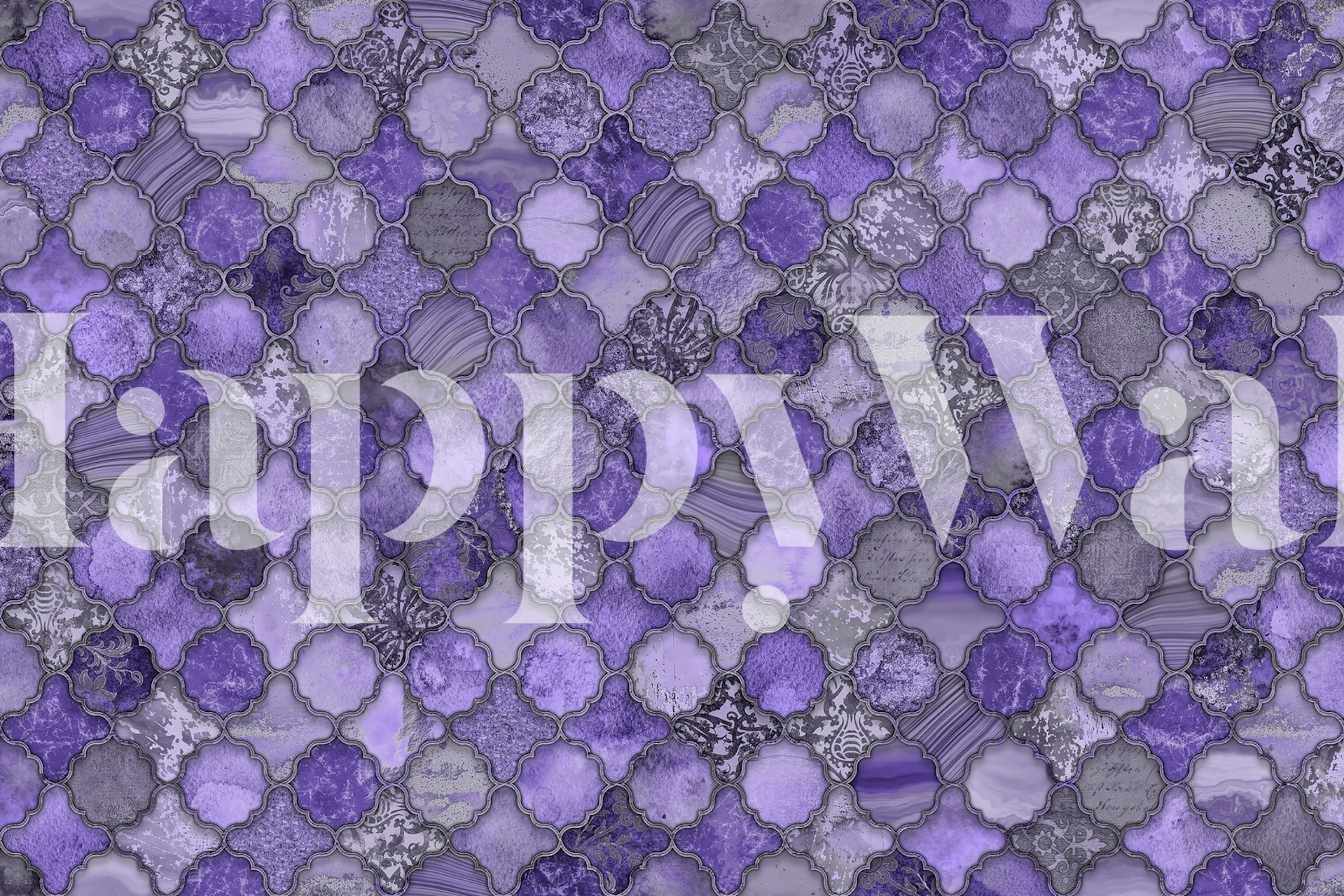 Moroccan Tiles Deep Purple wallpaper in a room