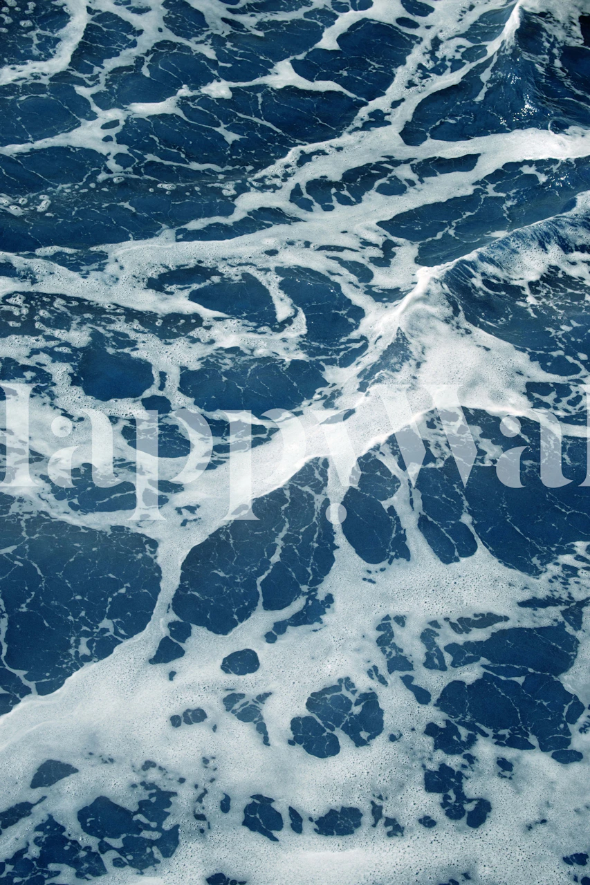 Atlantic ocean waves mural wallpaper with frothy white seafoam on deep blue water.