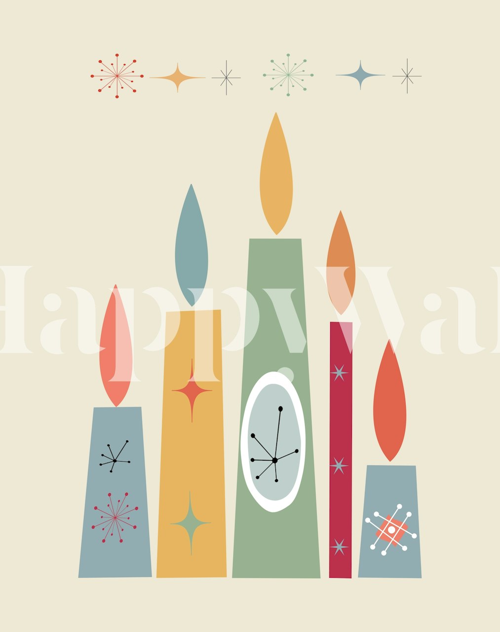 Festive retro candles wallpaper in a room