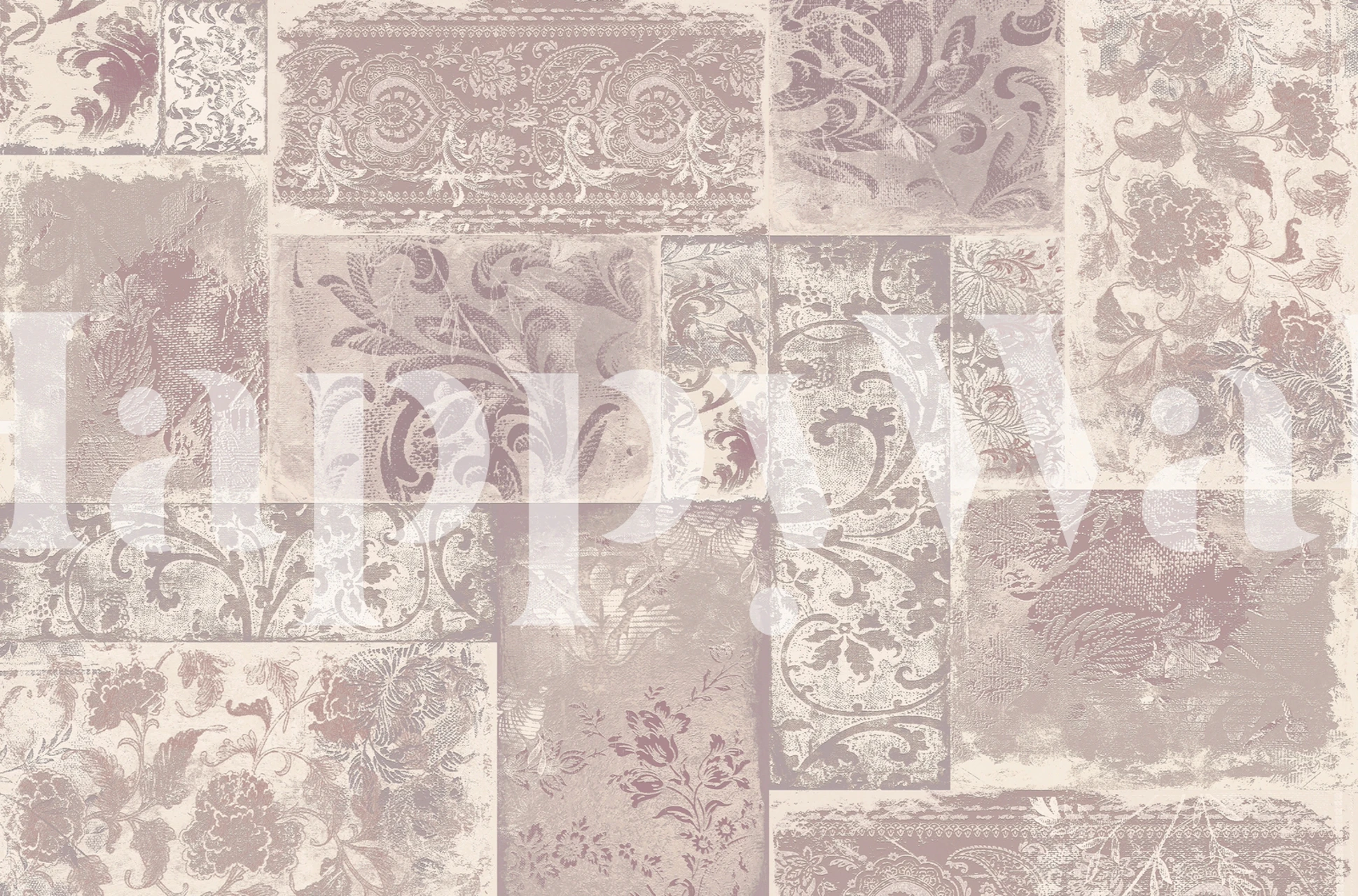 Bohemian Patchwork wall mural in mauve and blush tones with intricate patterns