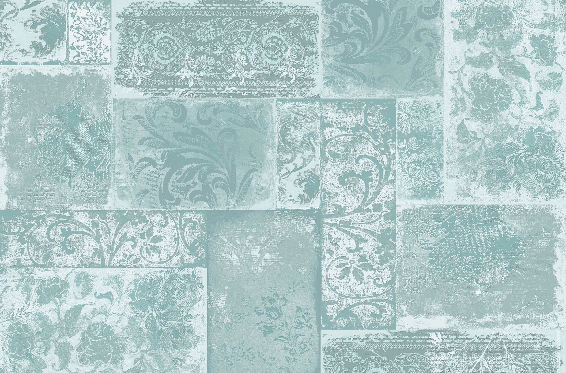 Bohemian Patchwork turquoise wallpaper | Happywall