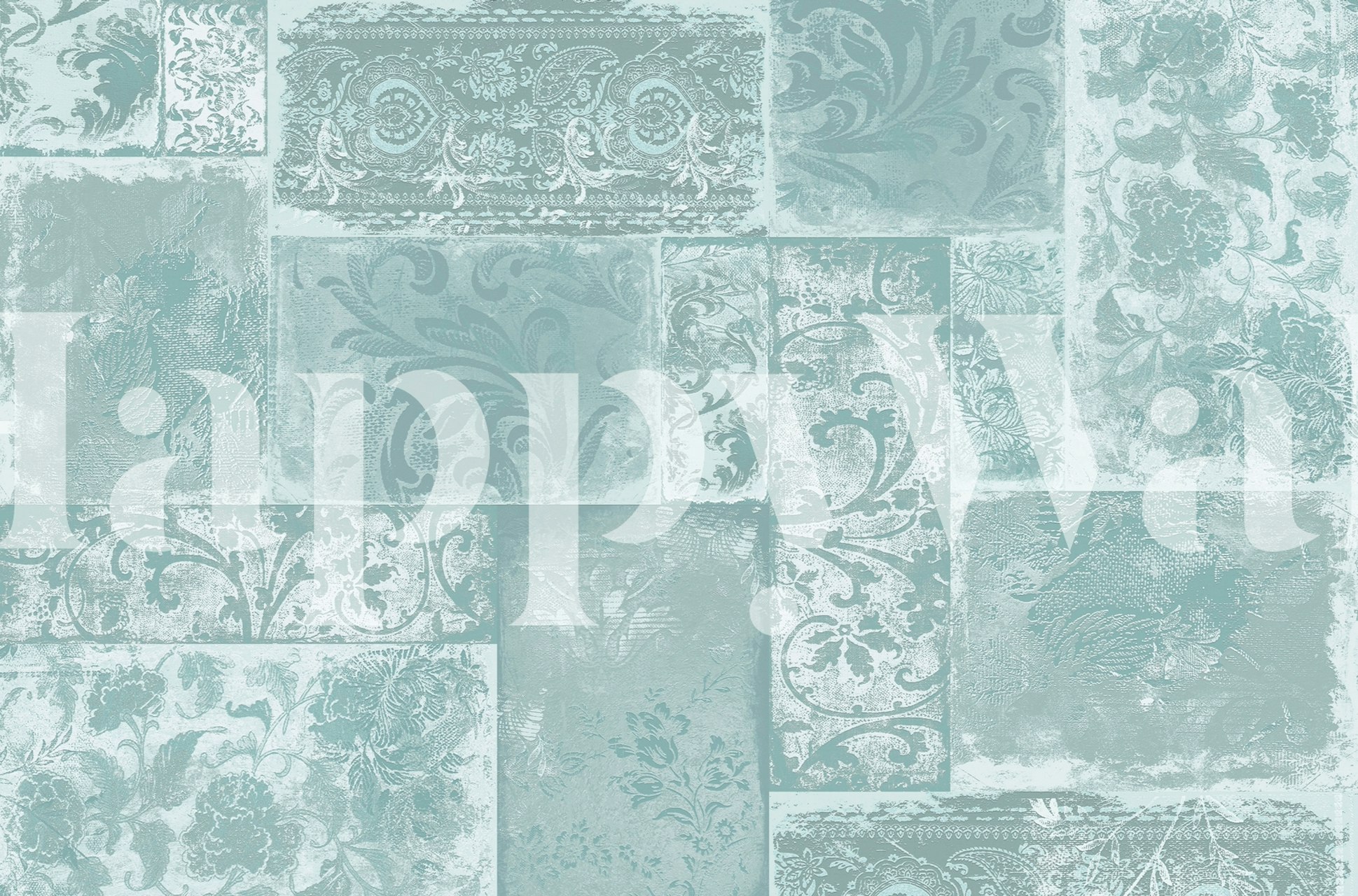 Bohemian Patchwork tirkizna zidna slika s mješavinom raskošnih uzoraka u nježnim nijansama.