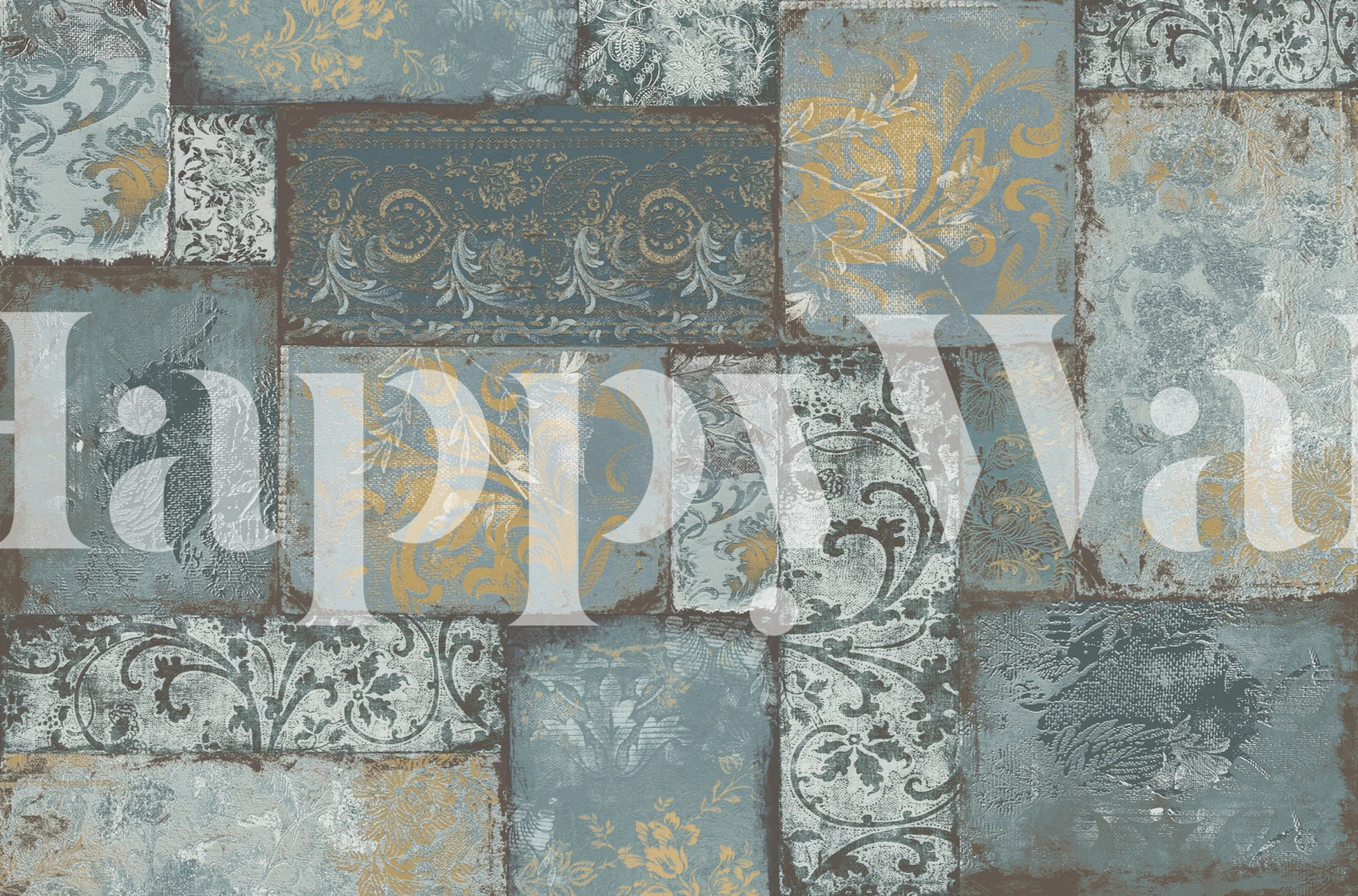 Design della carta da parati Bohemian Patchwork slate blue