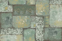 Bohemian Patchwork green ochre behang