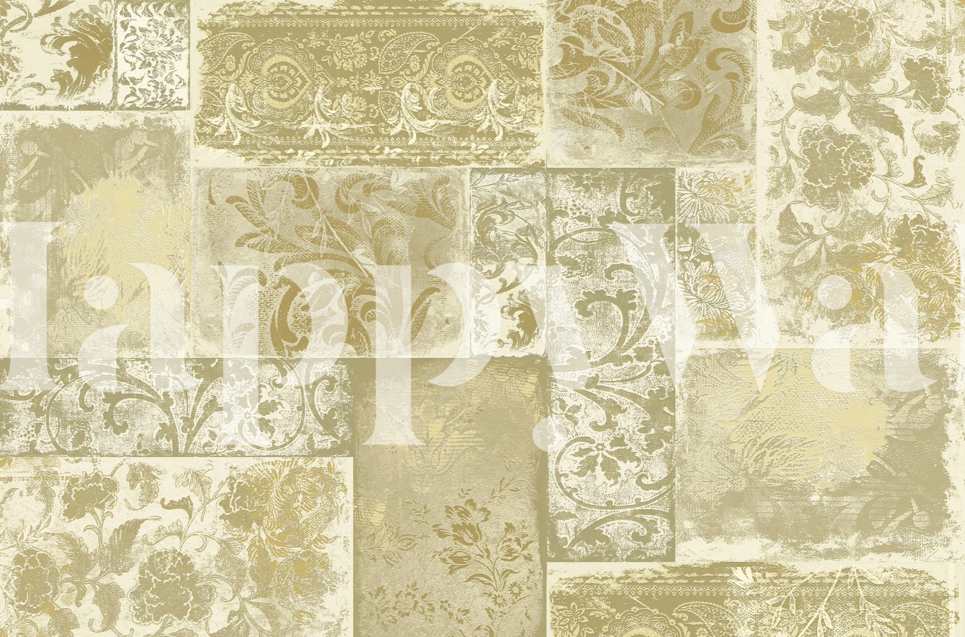 Papier peint Bohemian Patchwork olive cream dans une pièce