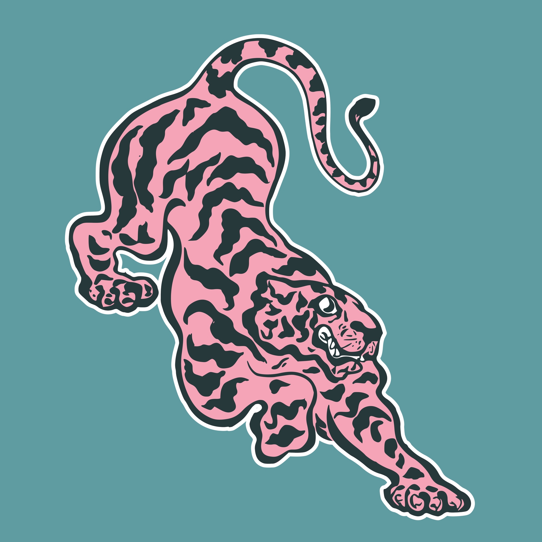 Pink Tiger on Aqua Wallpaper - Happywall