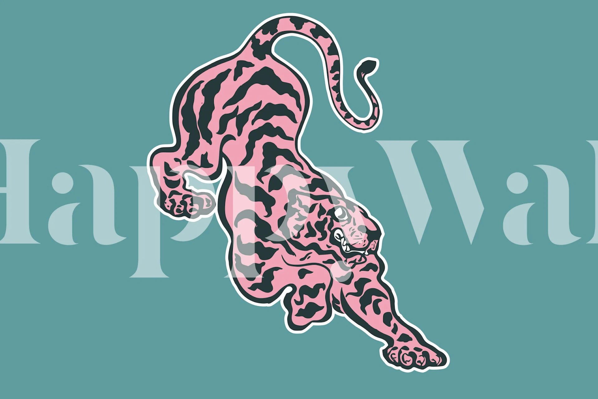 Pink tiger wallpaper design on aqua background