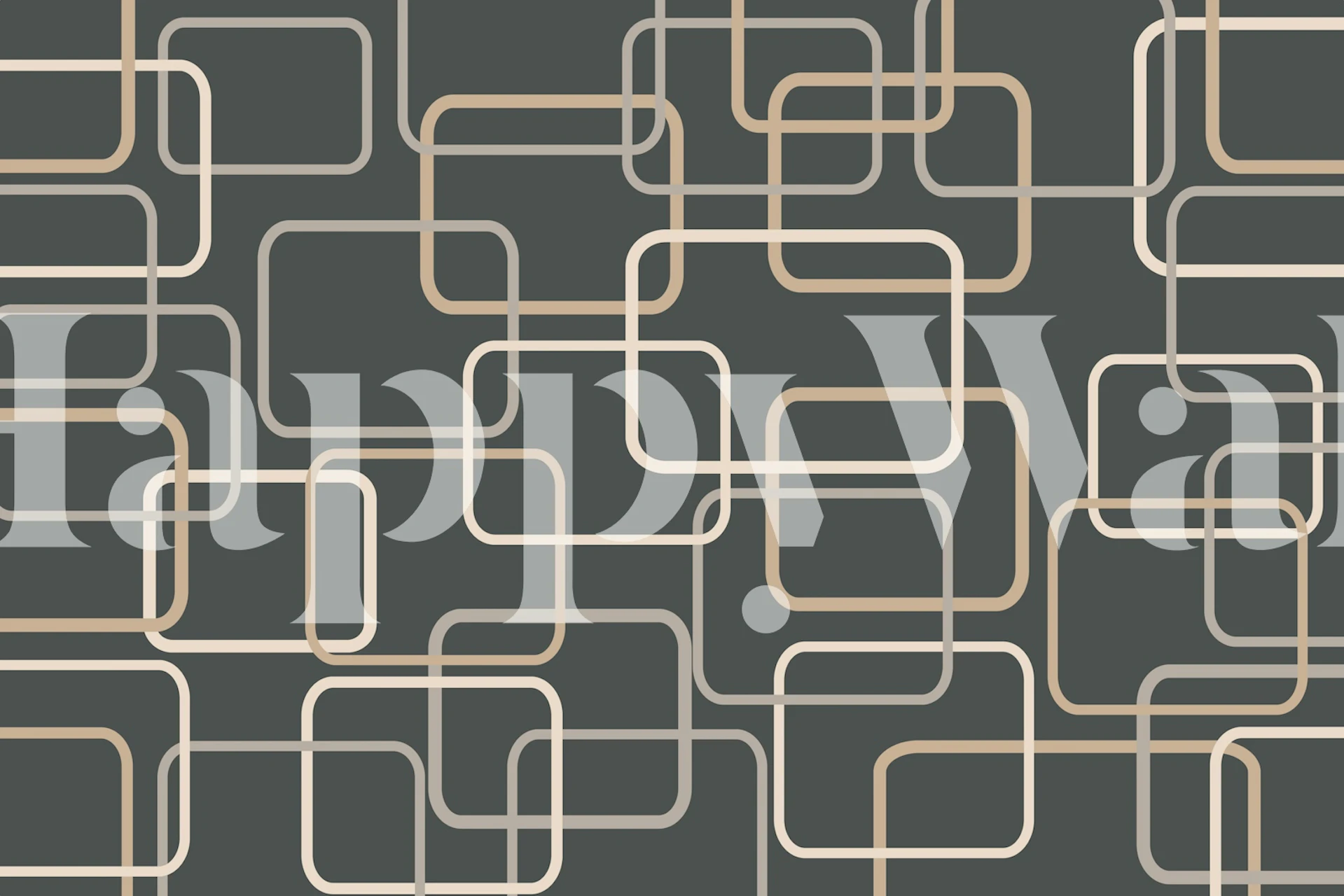 Midcentury geometrisk mønstret veggmaleri i nyanser av grått, krem og beige