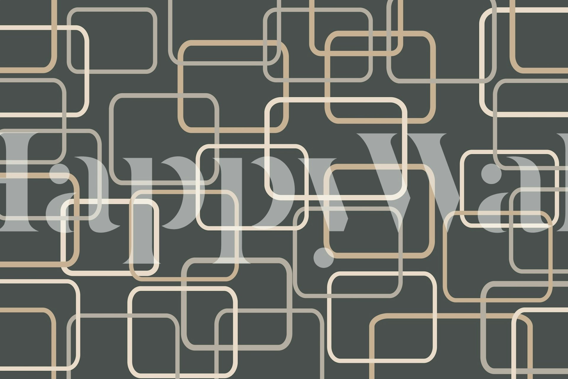 Muurschildering met geometrische patronen uit het midden van de eeuw in de kleuren grijs, crème en beige