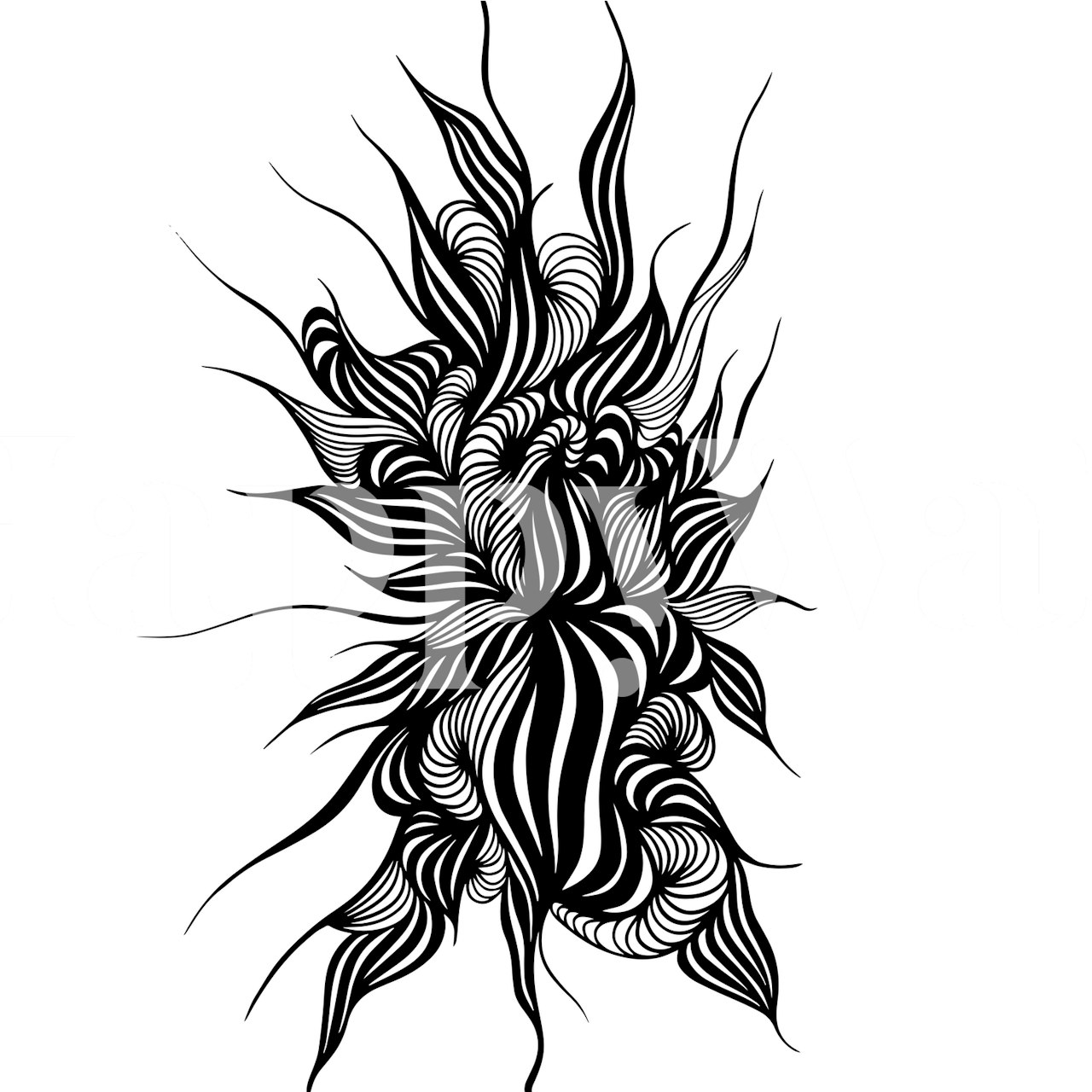 Abstraktes monochromes Wandbild mit organischer Strichzeichnung